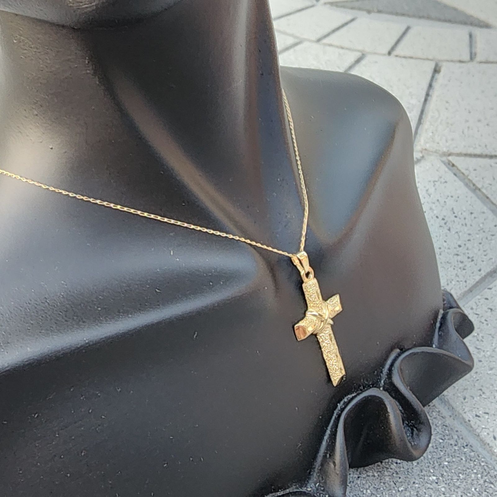 Vintage ACO 14K Yellow Gold Diamond Cut Cross Pendant Link Necklace Size ONE SIZE - 11 Thumbnail
