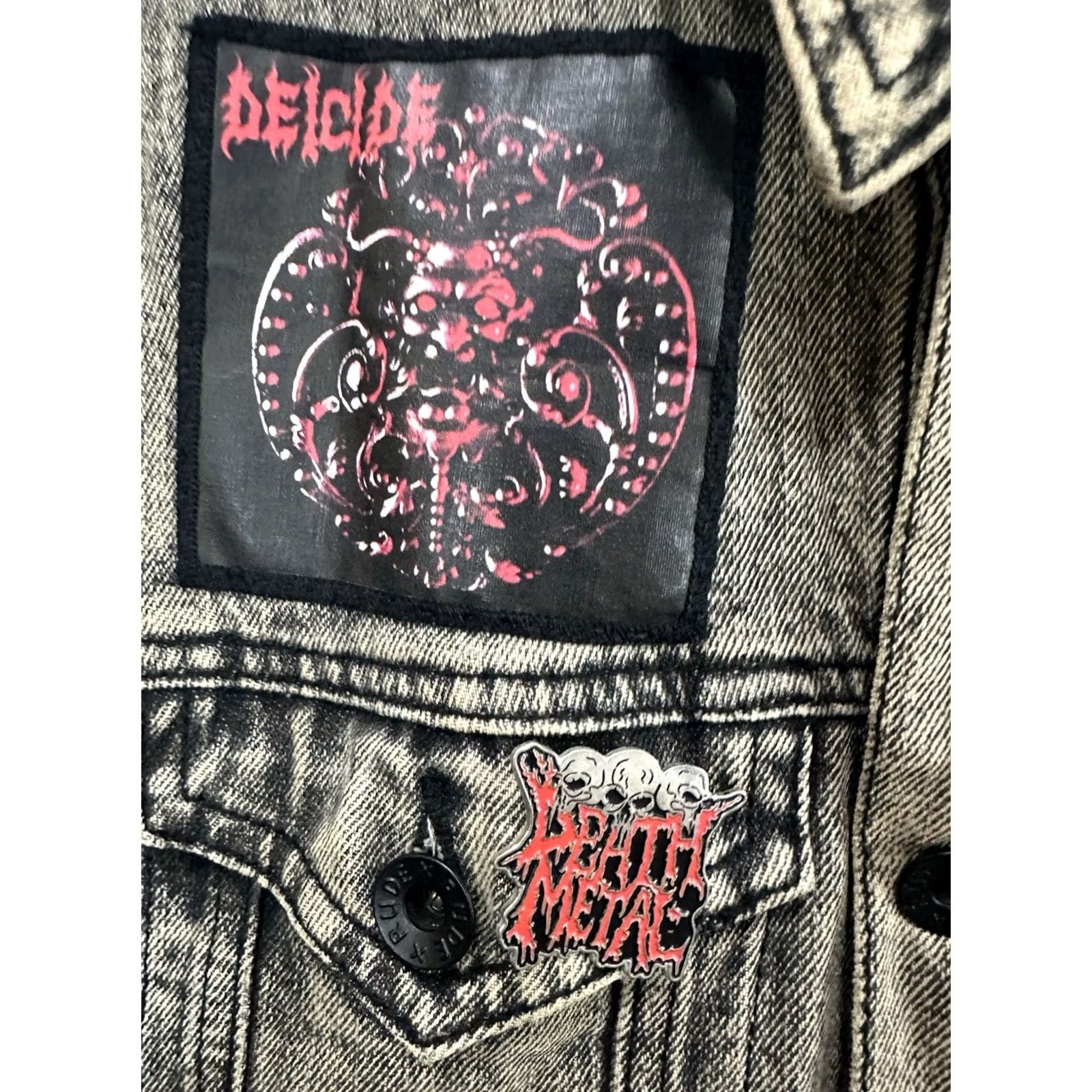 Denime VTG Slayer Deicide Entombed Death Metal Patch Faded Worn Denim Vest M Blue Denim Vest Mens Leather? Size US M / EU 48-50 / 2 - 6 Thumbnail