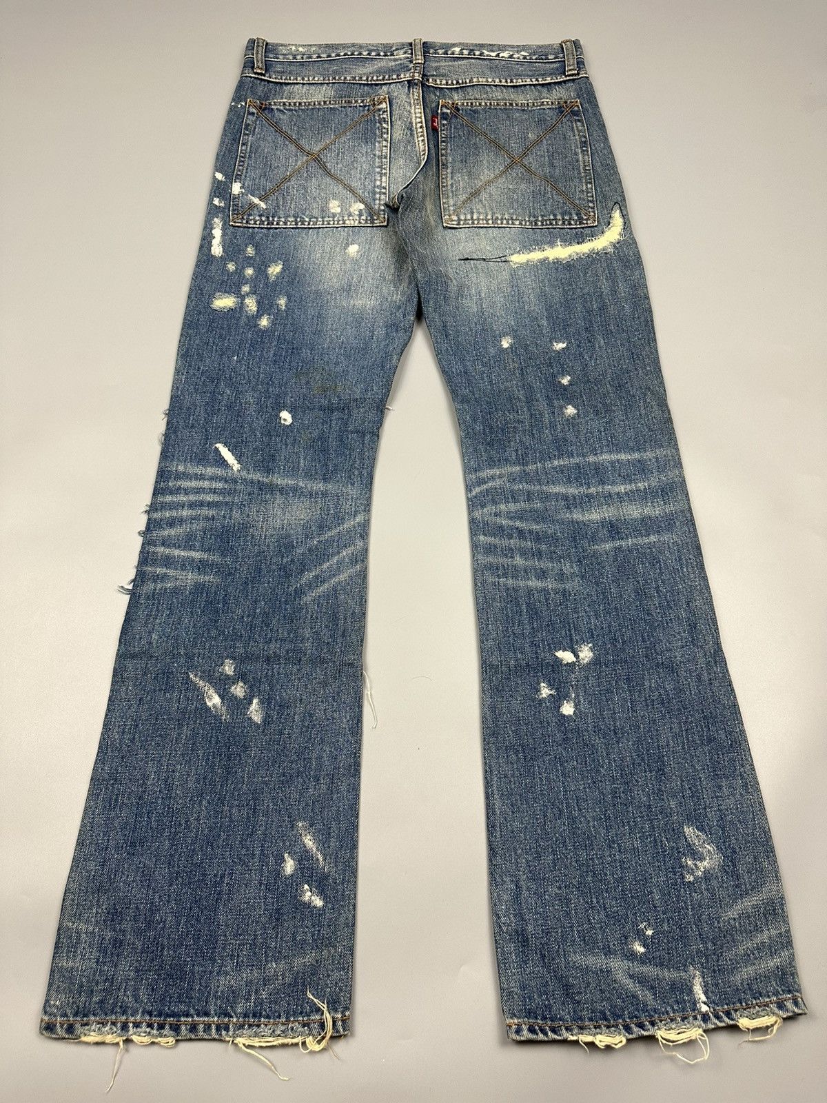 If Six Was Nine × Le Grande Bleu (L.G.B.) Distressed Bonds & Peace Boro Sashiko Flared Denim Size US 31 - 4 Thumbnail