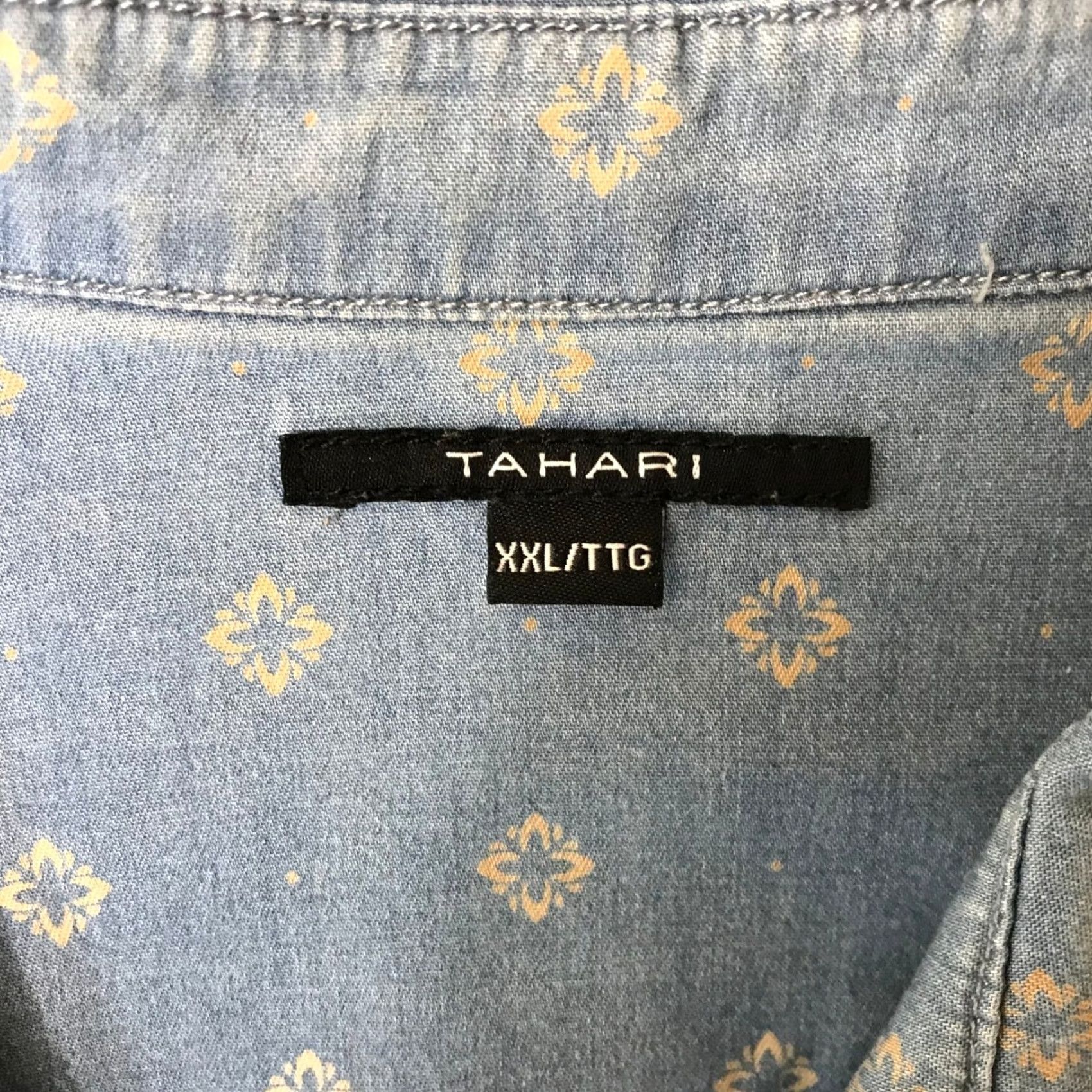 Vintage Tahari Womens 2XL Blue Denim Diamond Print Snap Front Long Sleeve Shirt Clothes Shirt Button-Up Casual Western Bohemian Plus Size Mens Womens Girls Size XXL / US 16-18 / IT 52-54 - 7 Thumbnail