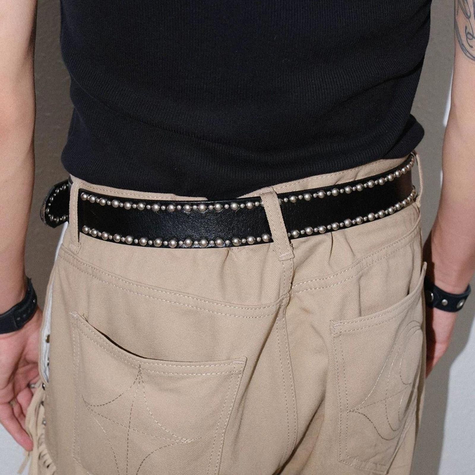 Japanese Brand Unisex Genuine Leather Studded Pin Buckle Belt Size ONE SIZE - 6 Thumbnail