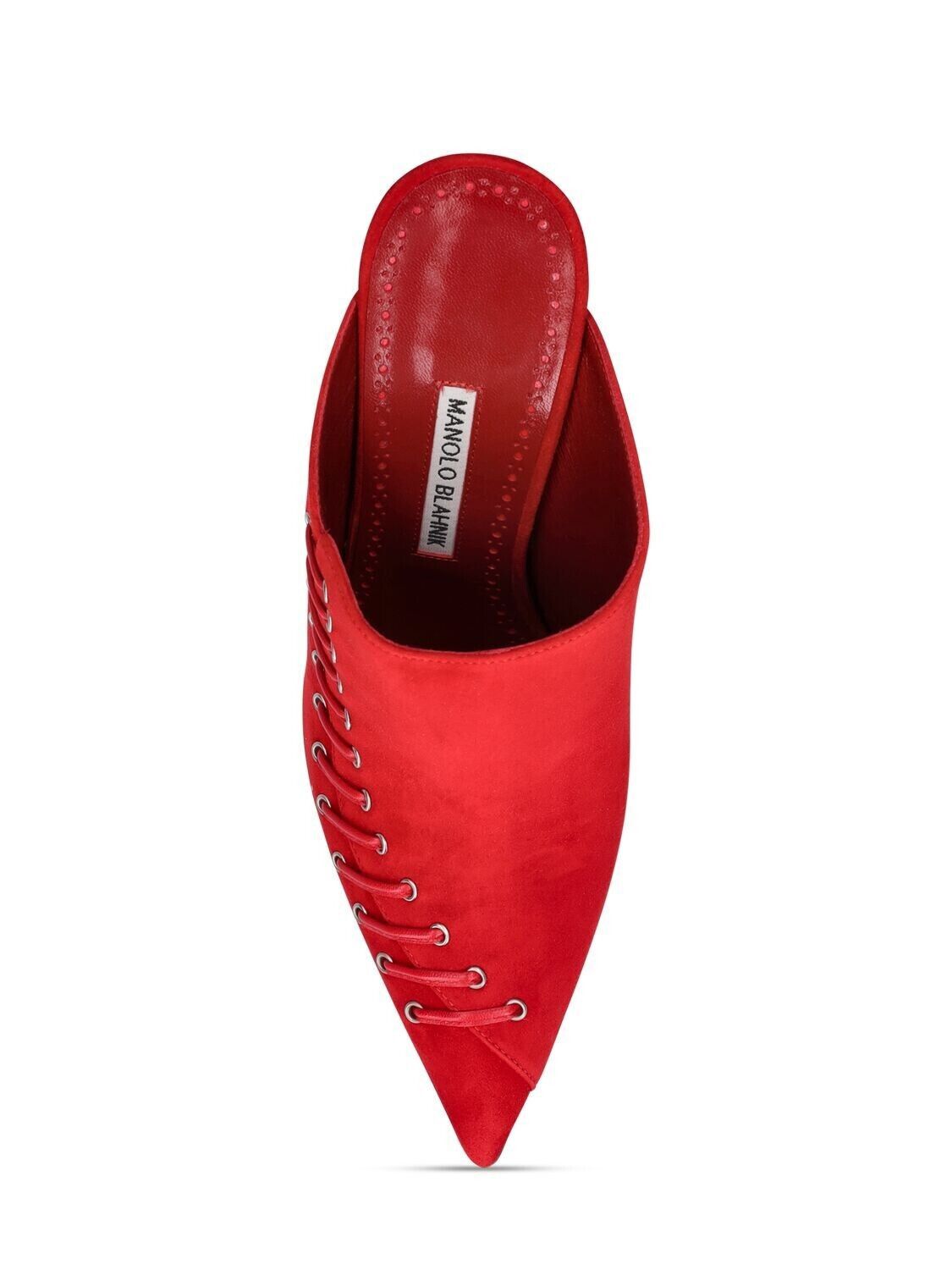 Fallen MANOLO BLAHNIK Dobre Red Suede 105mm Mules NEW Size US 7 / IT 37 - 4 Thumbnail