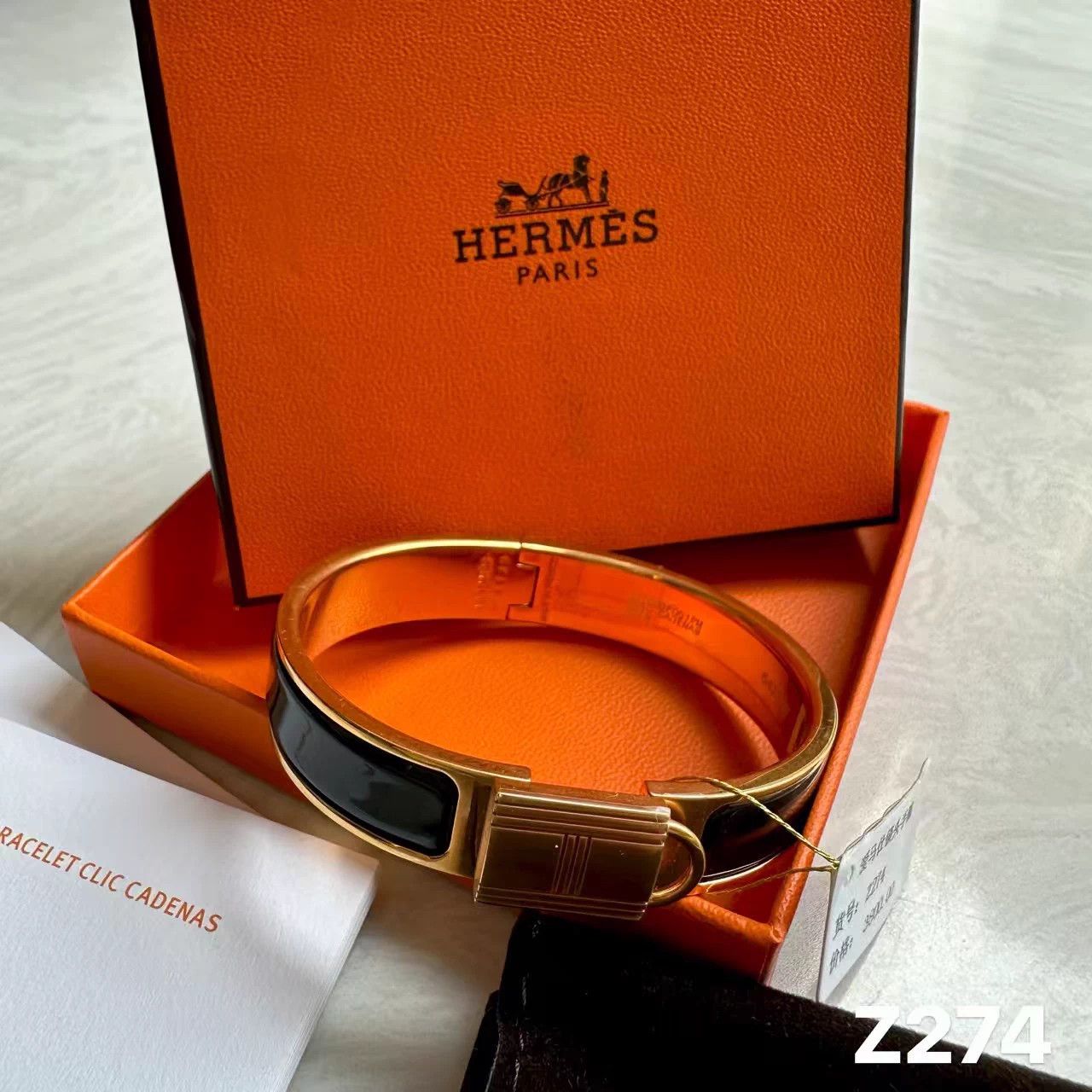 Hermes HERMES Cadenas Black Gold Lock Bracelet Pre-owned Film Box Size ONE SIZE - 1 Thumbnail