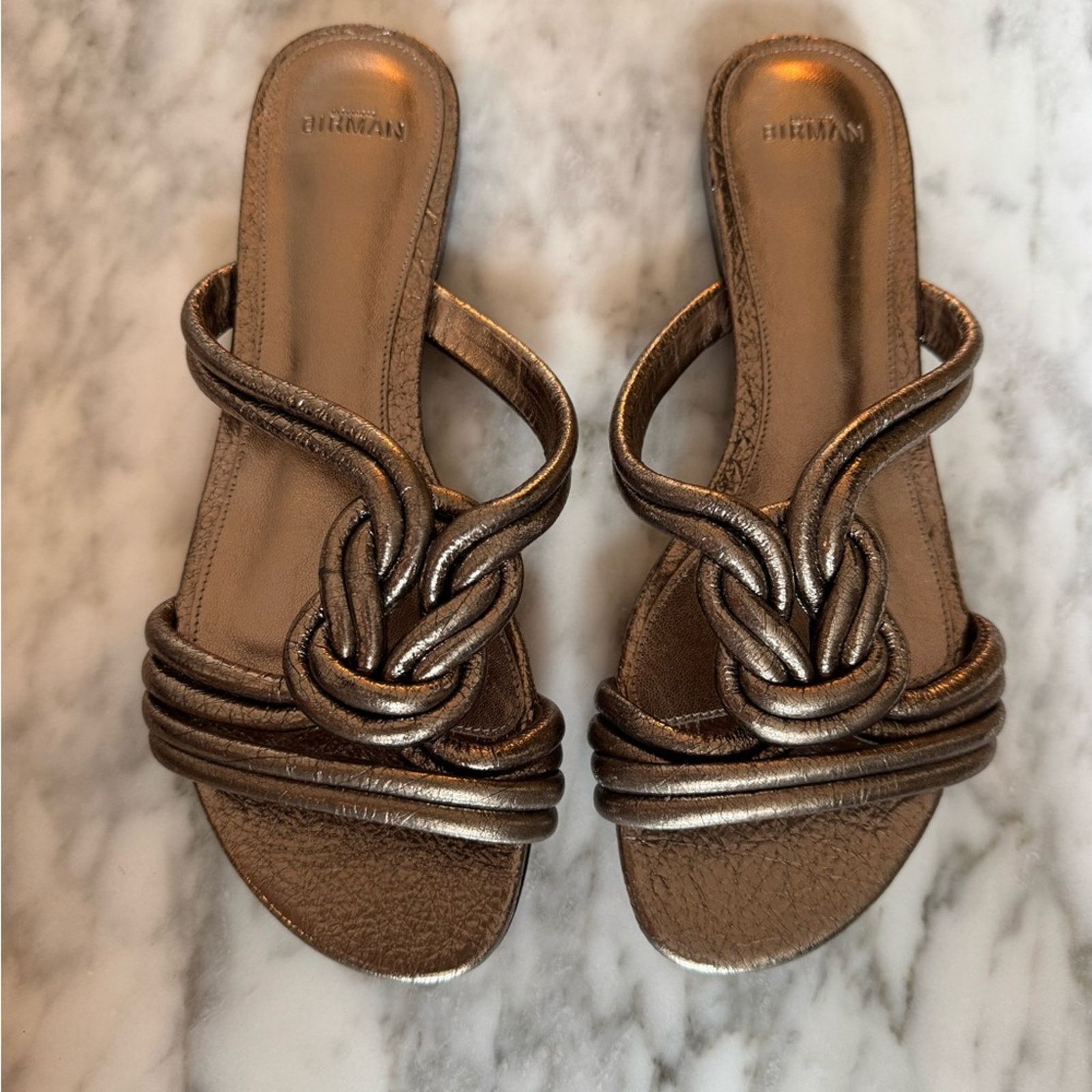 Alexandre Birman Alexandre Birman Gold Vicky Metalic Sandals Size US 7 / IT 37 - 2 Thumbnail