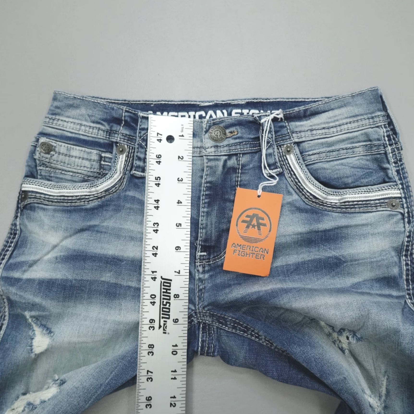 Vintage American Fighter Jeans Slim Straight 28x32 Blue Denim Distressed 5-Pocket Mens 90s Theme Size US 28 / EU 44 - 6 Thumbnail