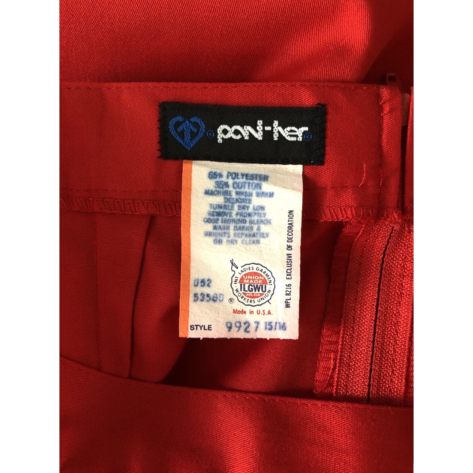 Vintage Vtg 70s Panther Midi Skirt 15/16 Red A-Line Front/Back Slit 32"W USA ILGWU Retro Size 36" / US 14 / IT 50 - 3 Thumbnail