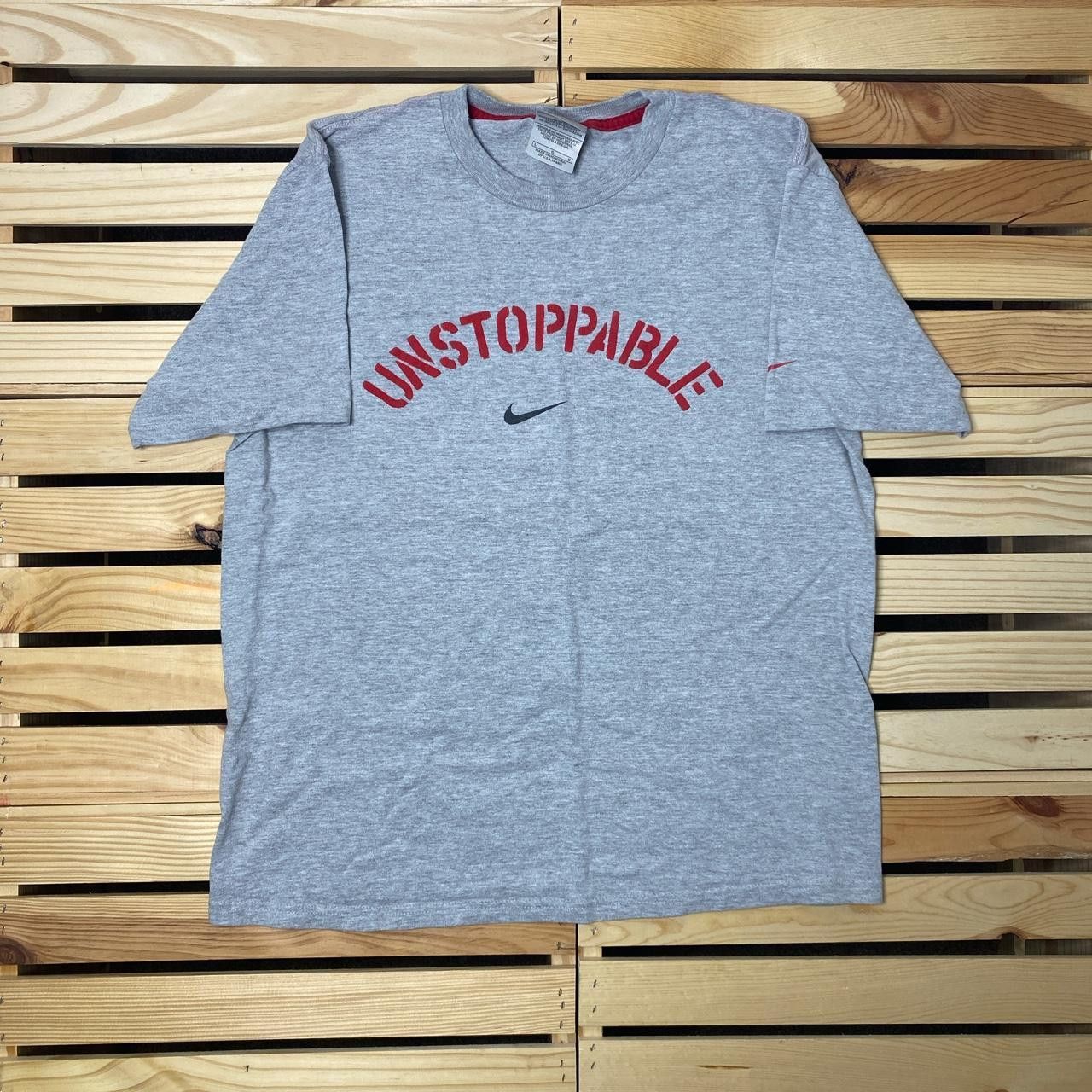 Nike Vintage Nike Center Check "Unstoppable" Gray Tee Size Large Size US L / EU 52-54 / 3 - 1 Thumbnail