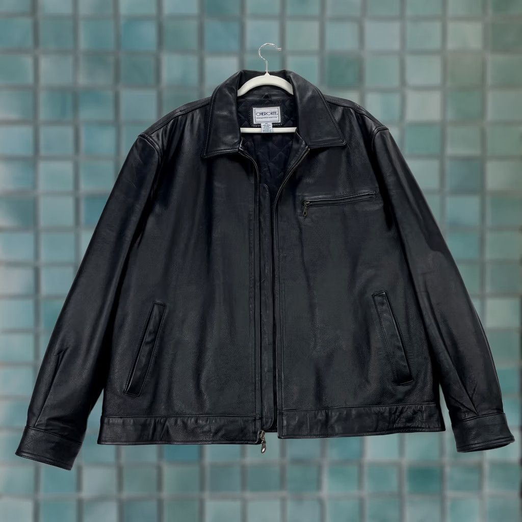 Cherokee VINTAGE Cherokee Jacket Mens XL Black Leather Bomber Coat Quilted Lined Zip Front Short Jacket/Coat Classic Motorcycle Style Size US XL / EU 56 / 4 - 1 Thumbnail