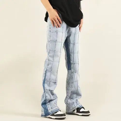 Japanese Brand × Jean High street washed distressed plaid micro-flared jeans Size US 32 / EU 48 - 3 Thumbnail