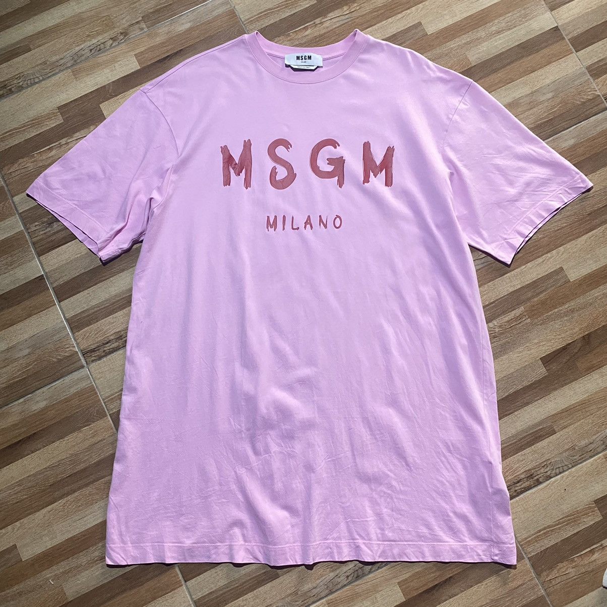 image of Archival Clothing Msgm Women's Pink Logo-Print Cotton T-Shirt Dress (Size Medium)