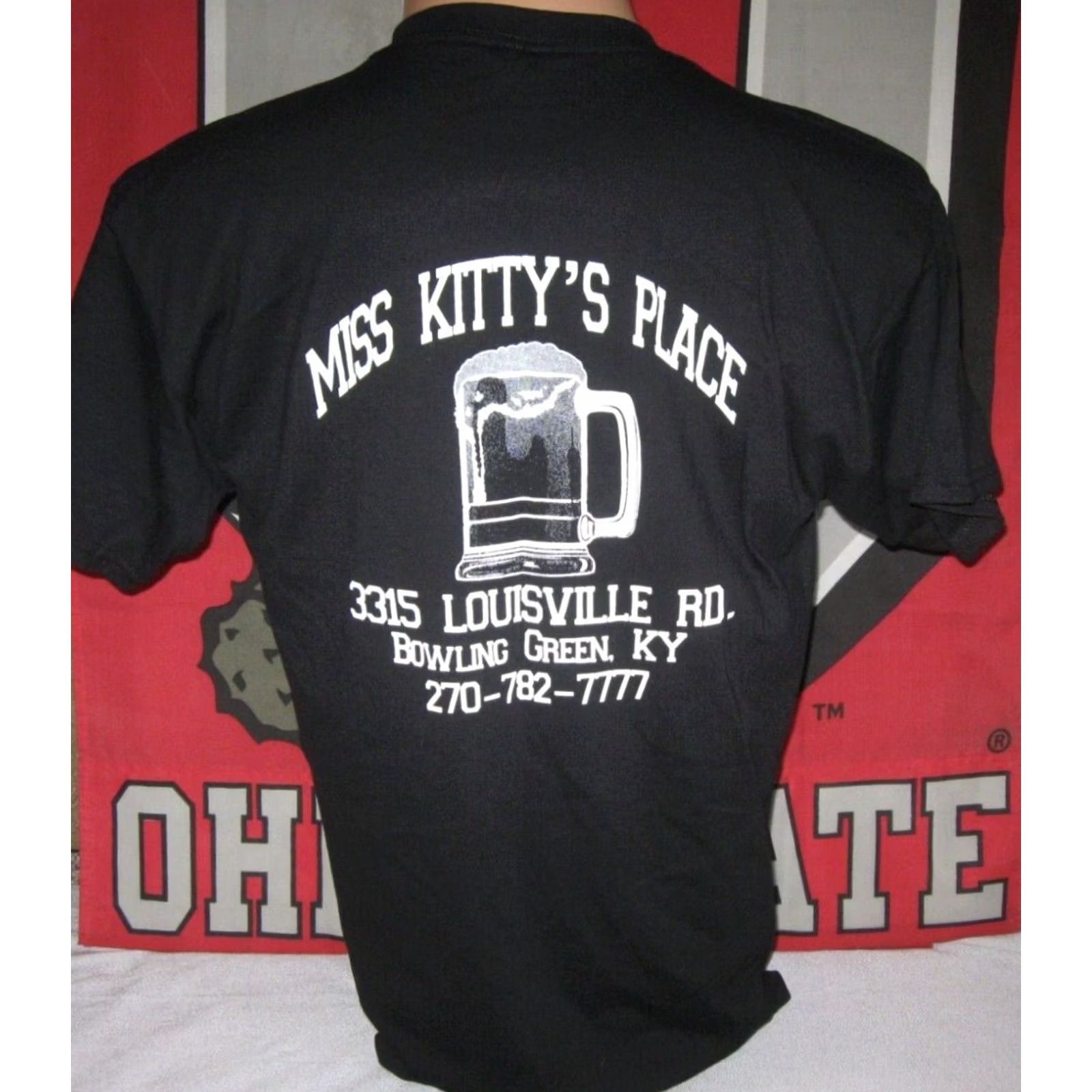 Gildan Miss Kitty's Place Bowling Green Kentucky BG Bar Gildan T-Shirt Mens Large Black Cotton/Polyester Graphic Print Size US L / EU 52-54 / 3 - 2 Thumbnail