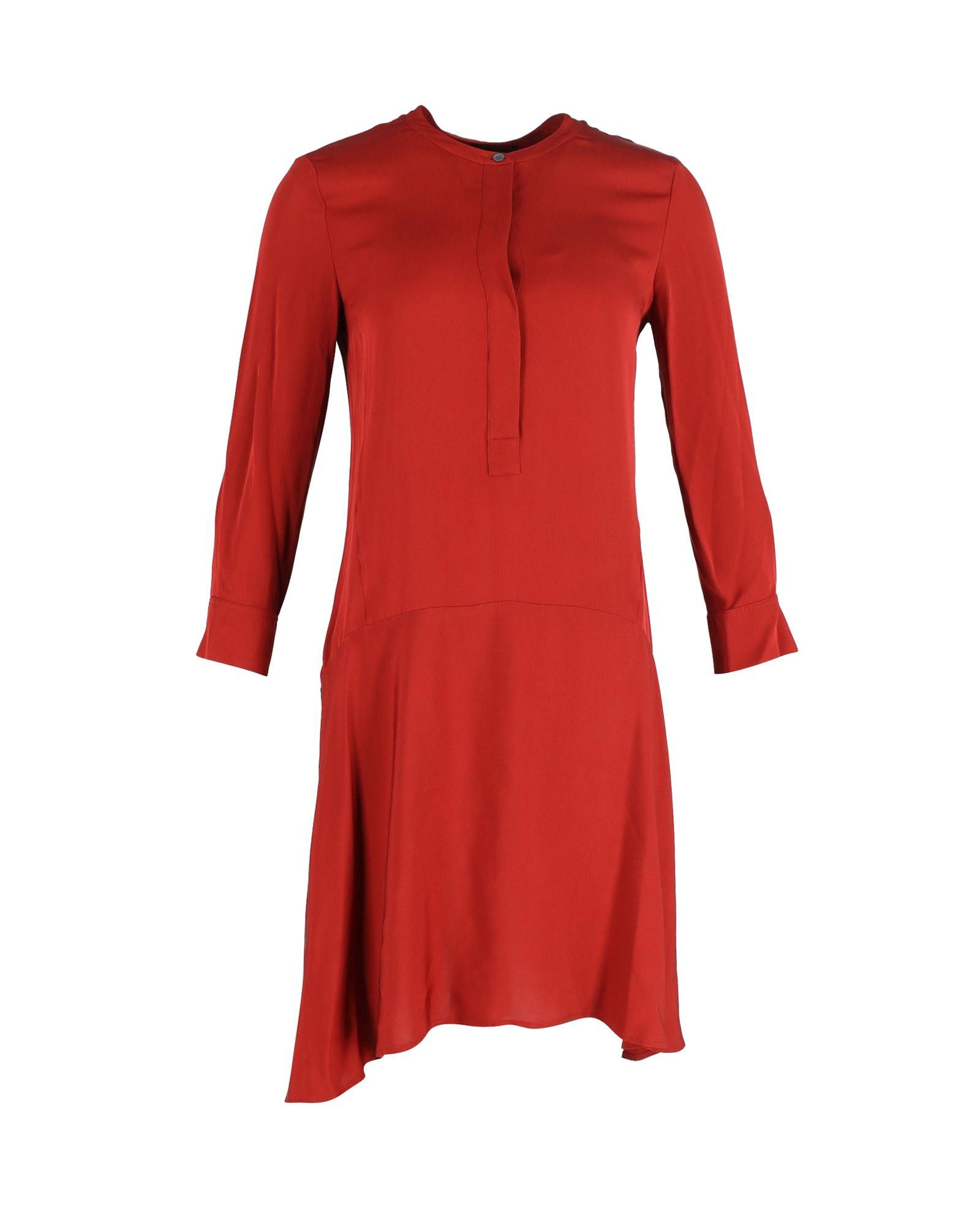 image of Theory Red Silk Long-Sleeve A-Line Mini Dress, Women's (Size Medium)