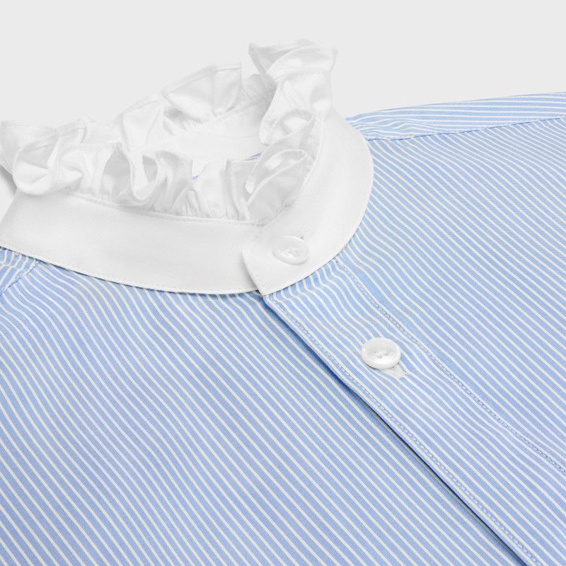 Celine o1bcso1str0126 2C71C124Z Romy Frilled Shirt in Bleu/Craie Size S / US 4 / IT 40 - 3 Thumbnail
