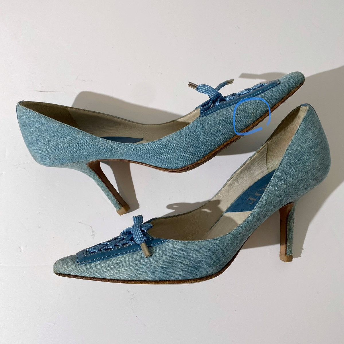Dior × John Galliano × Vintage Dior 2002 Spring Denim Lace-up Bow Pointed Toe Pumps Size US 6.5 / IT 36.5 - 7 Thumbnail