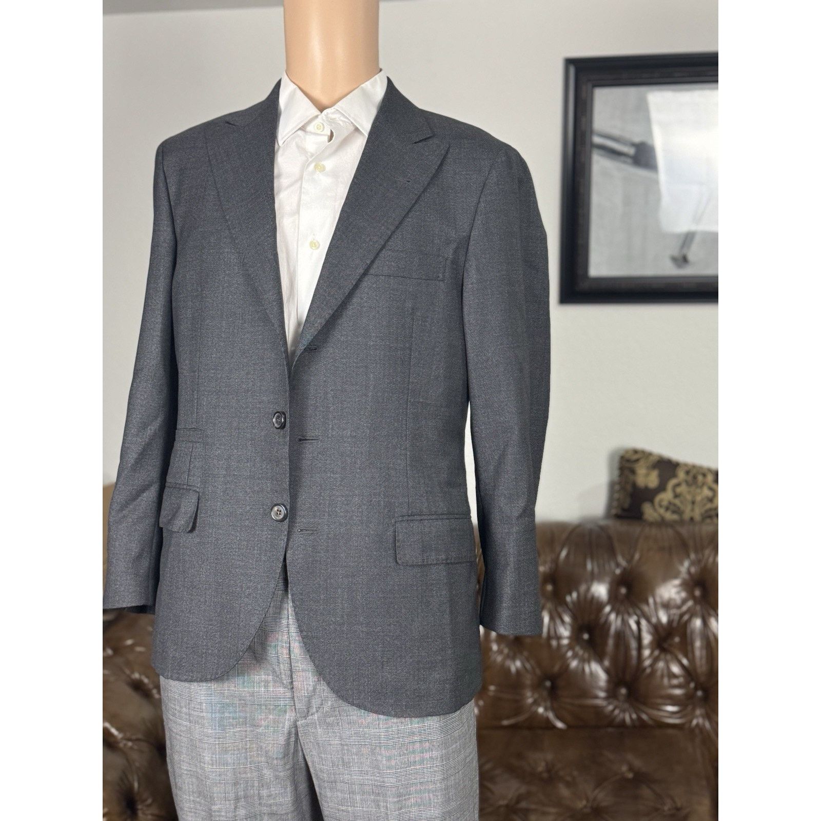 Brunello Cucinelli Brunello Cucinelli Charcoal Wool Peak Lapel Blazer 46/36 Size 36R - 2 Thumbnail