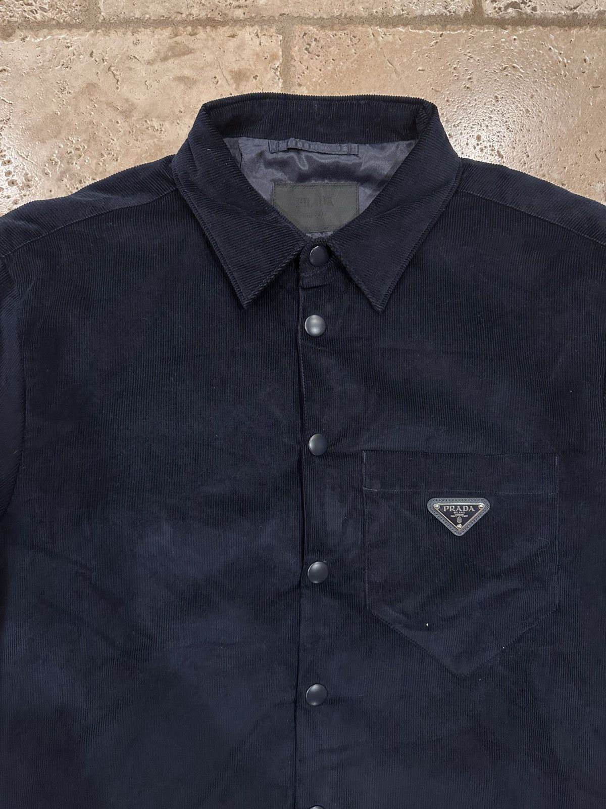 Prada Prada Corduroy Logo Snap Button Up Navy Shirt Jacket Size US L / EU 52-54 / 3 - 8 Thumbnail