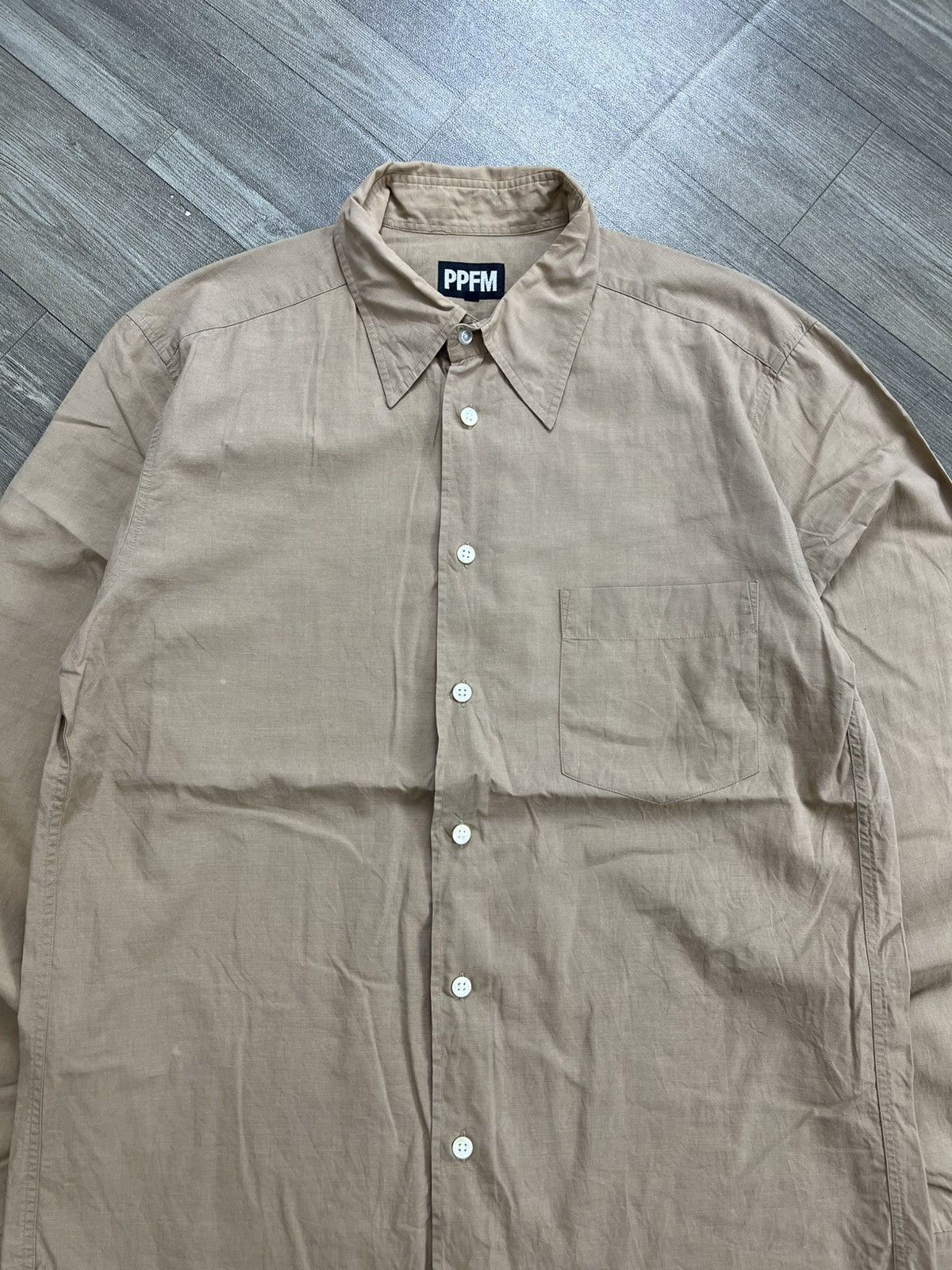 PPFM Vintage PPFM Japan Biege Long Sleeve Button Down Shirt Size US L / EU 52-54 / 3 - 2 Thumbnail
