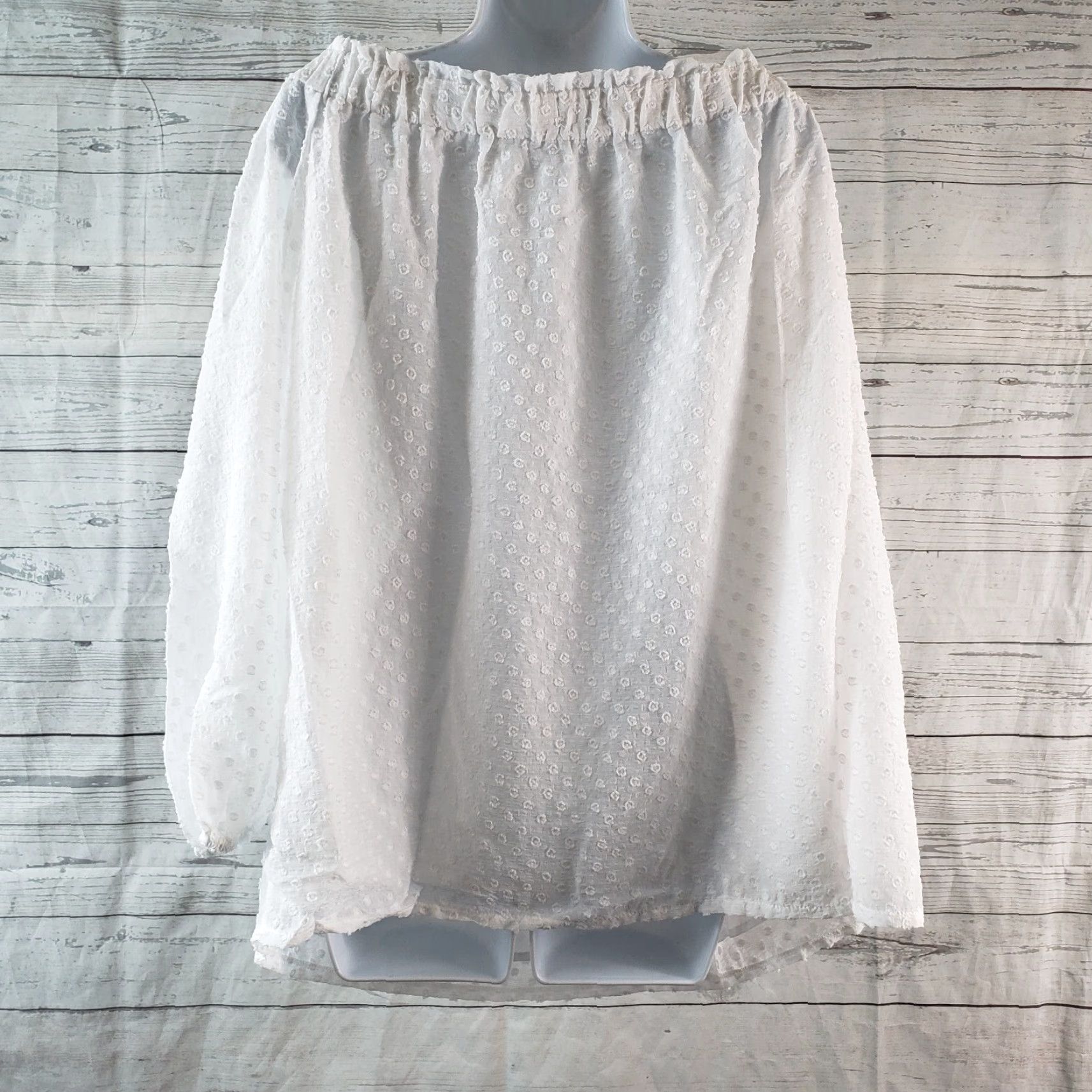 Elizabeth and James Textile Elizabeth and James Womens Off The Shoulder Top XL White Swiss Dot Blouse Shirt Size XL / US 12-14 / IT 48-50 - 3 Thumbnail