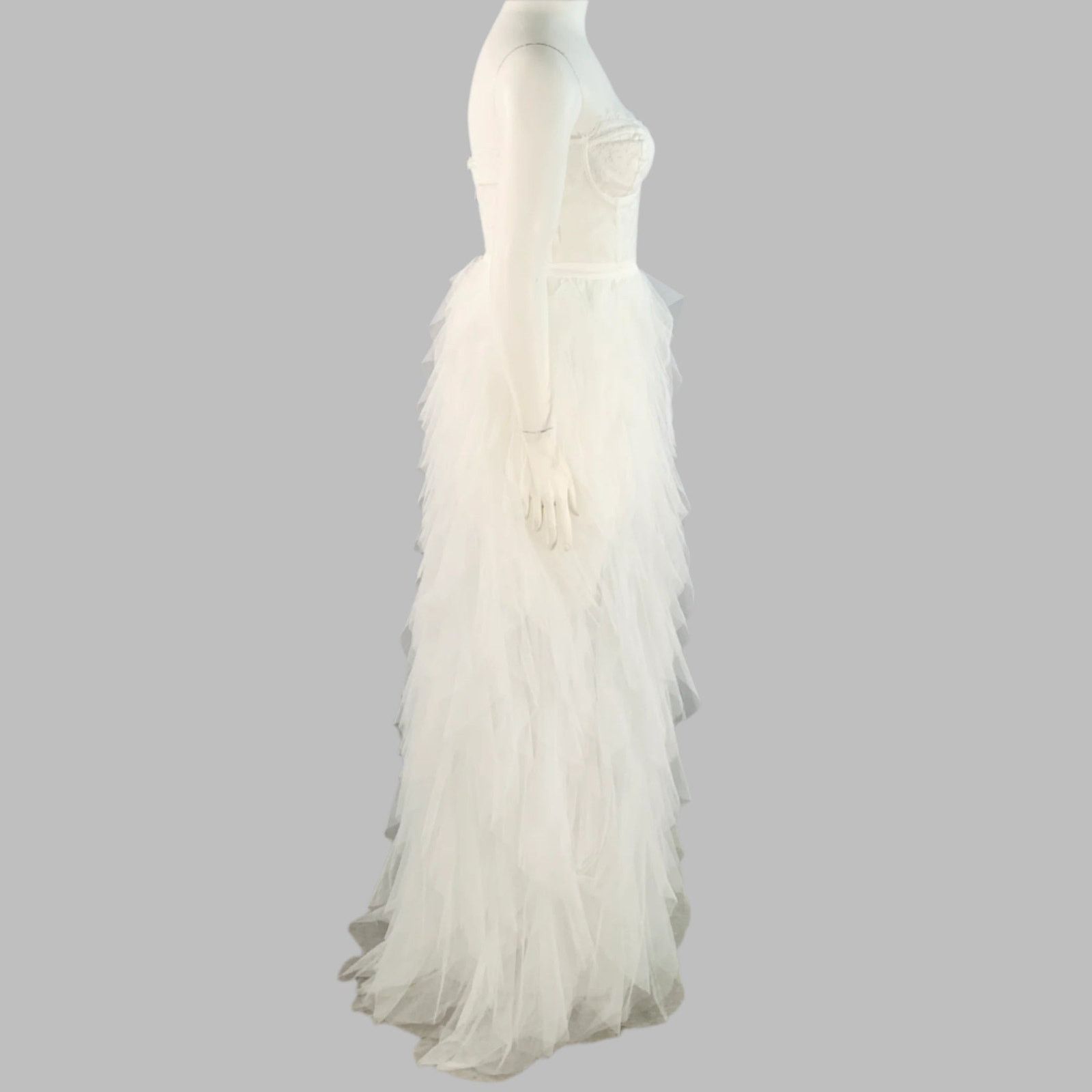 For Love & Lemons White Nylon Ruffled Lace Strapless Corset Dress Size L / US 10 / IT 46 - 3 Thumbnail