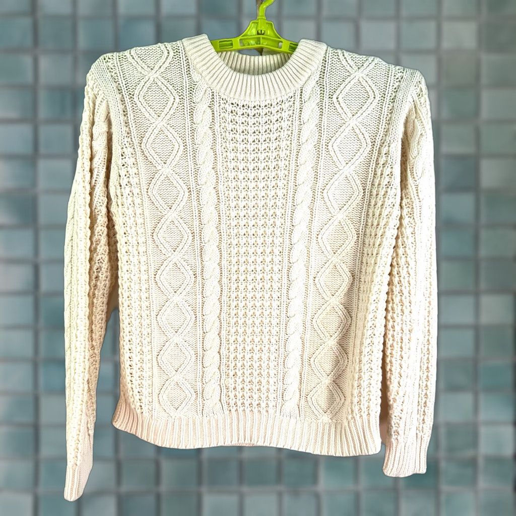 Vintage Cream Cable Knit Sweater Women's XL Ivory Pullover Long Sleeve Casual Size XL / US 12-14 / IT 48-50 - 1 Thumbnail