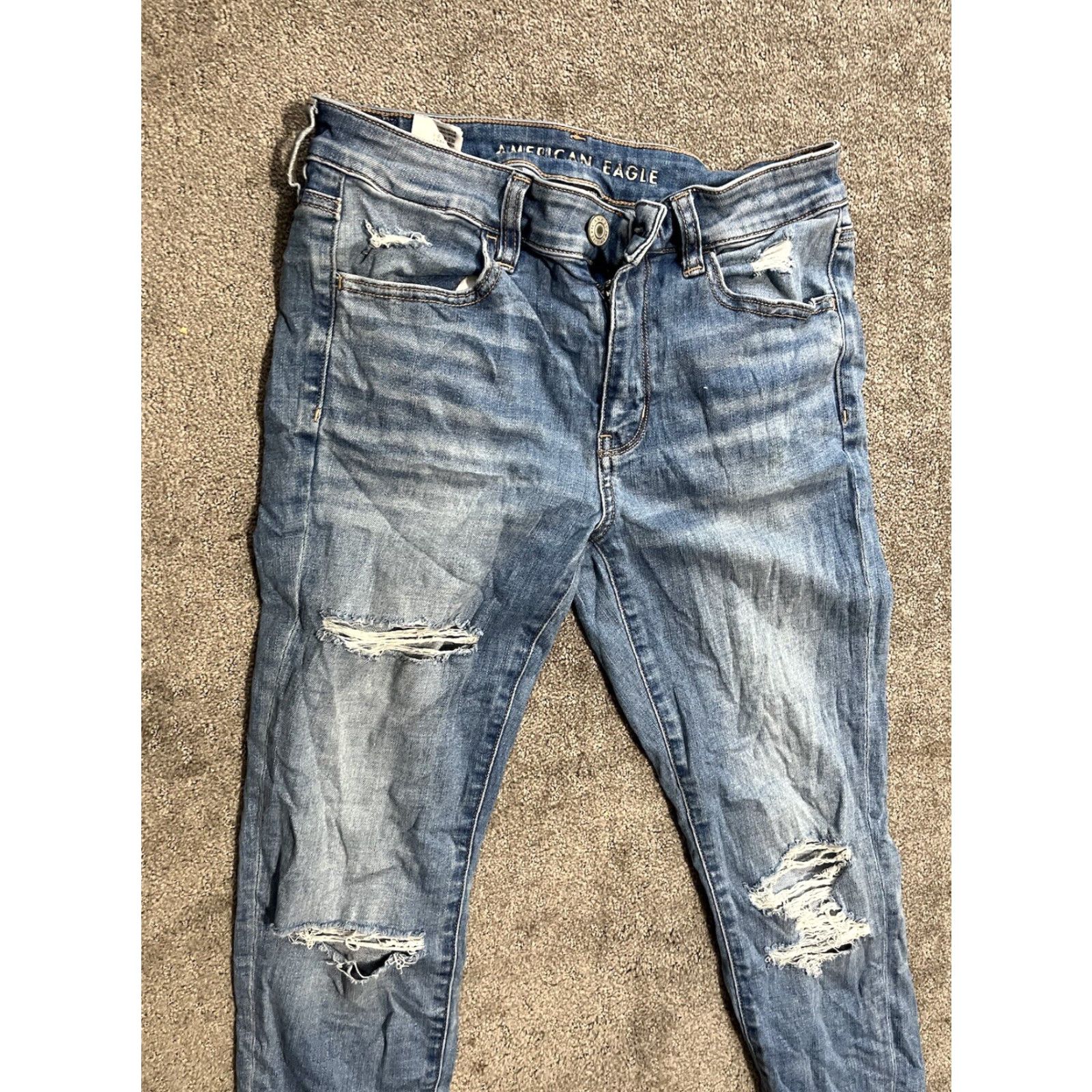 American Eagle Outfitters VINTAGE American Eagle Blue Next Level Stretch Hi-Rise Jegging Pants 6 Reg Distres Size 28" / US 6 / IT 42 - 4 Thumbnail