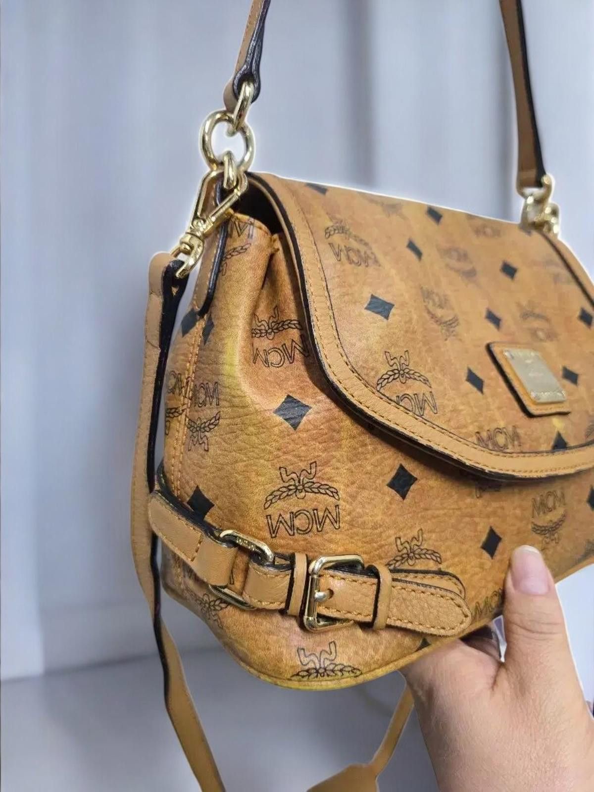 MCM MCM - Cognac Monogram Leather Shoulder Bag Size ONE SIZE - 4 Thumbnail