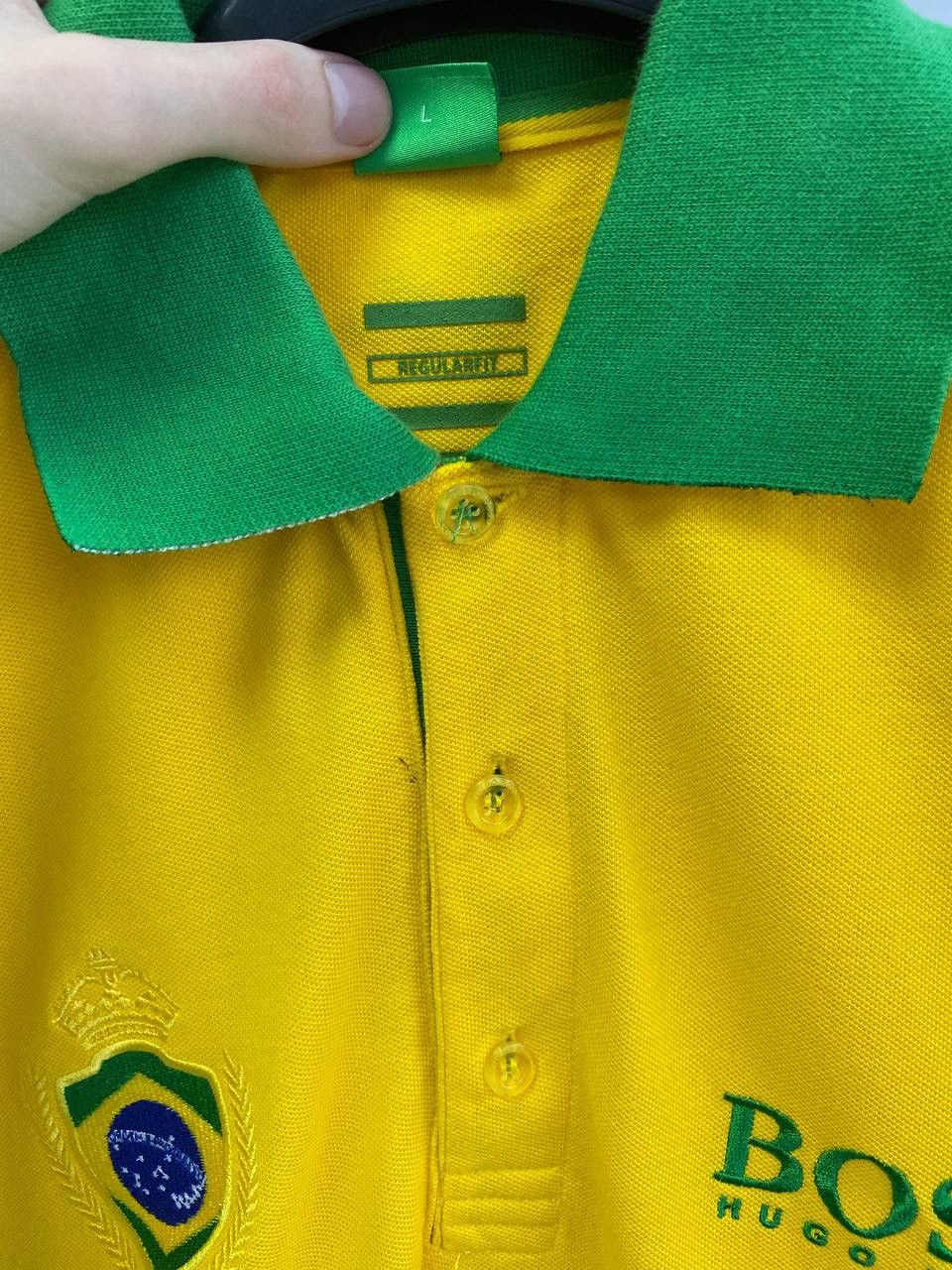 Hugo Boss × Penalty × Vintage Hugo Boss Yellow Brazil Polo T Shirt Logo Ralph Lauren style Size US L / EU 52-54 / 3 - 3 Thumbnail