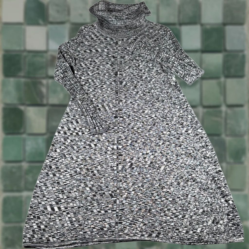 Vintage Dana Buchman Sweater Dress Womens Midi Knit Long Sleeve Turtleneck Black Gray Geometric Casual Fall Winter M Women Size M / US 6-8 / IT 42-44 - 1 Thumbnail