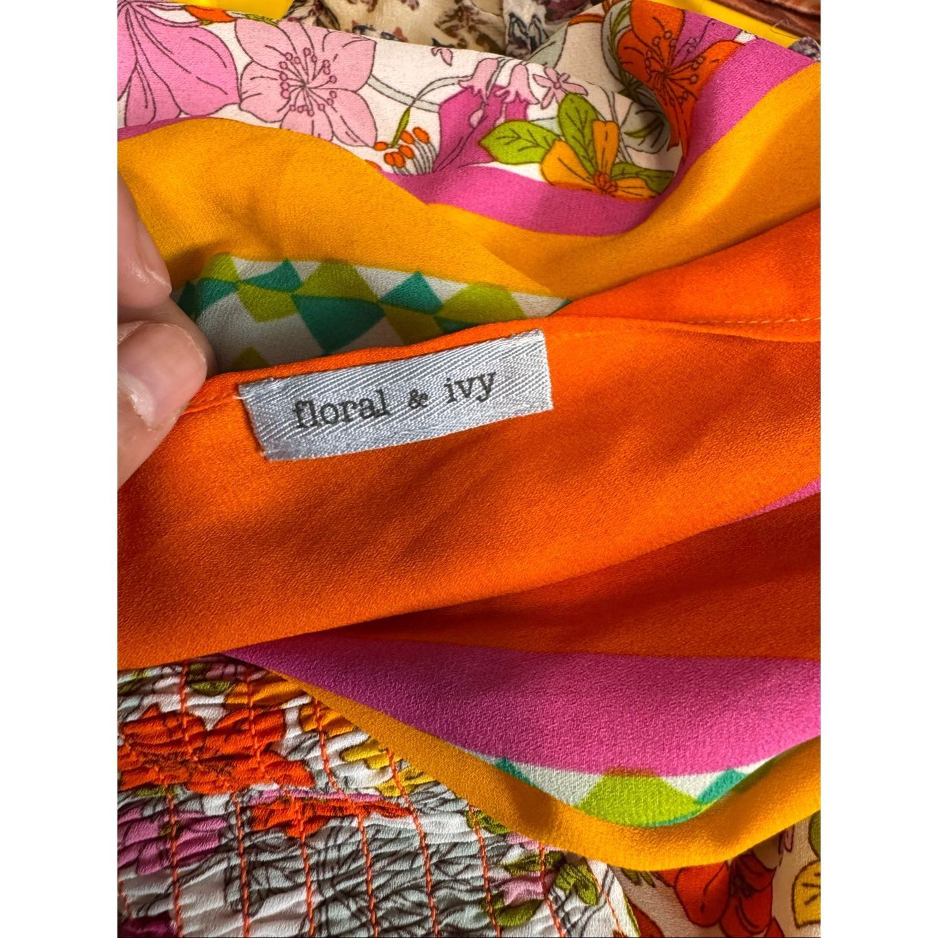 Other Floral & Ivy Bright Retro Floral Top | Orange Multicolor Balloon Sleeve Blouse – Size Large Size L / US 10 / IT 46 - 2 Thumbnail