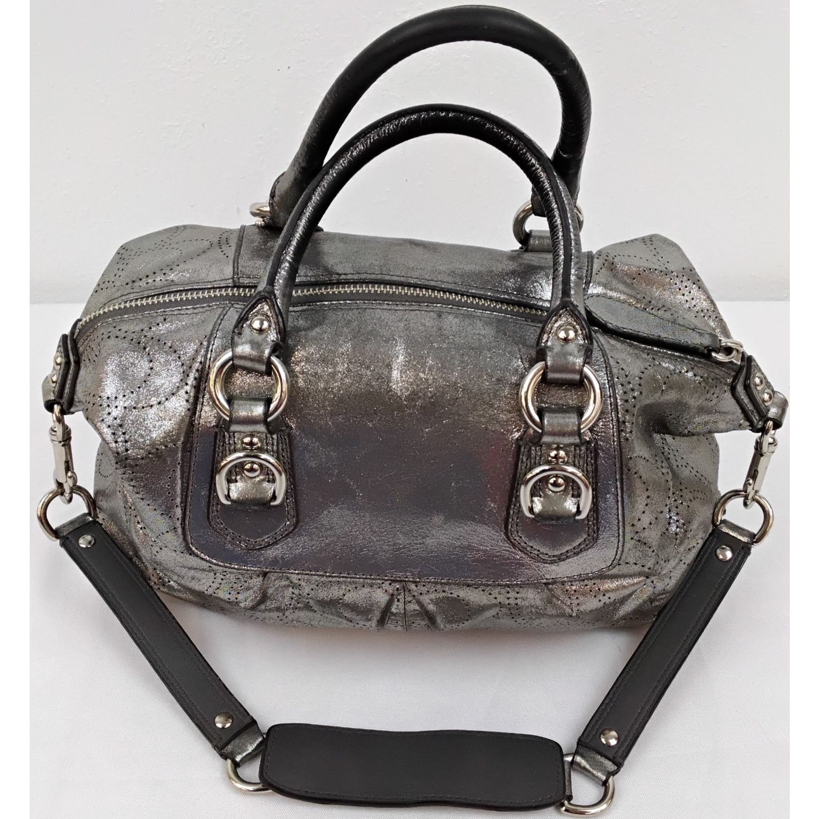 Coach Coach Ashley Satchel Purse Silver Perforated Leather 2000s Size ONE SIZE - 8 Thumbnail