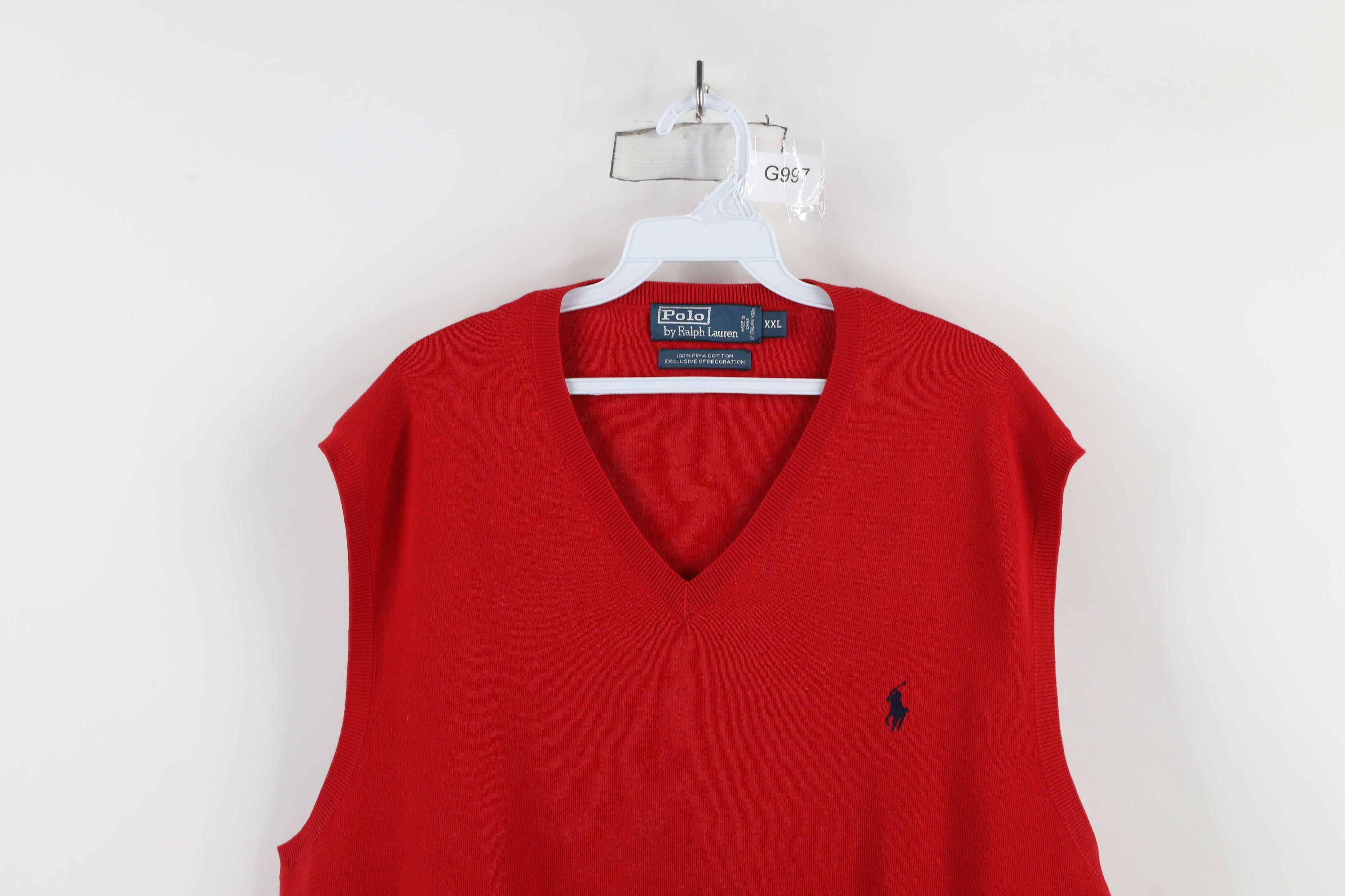 Ralph Lauren × Vintage Vintage Ralph Lauren Cotton Knit Sleeveless Sweater Vest Red Size US XXL / EU 58 / 5 - 2 Thumbnail