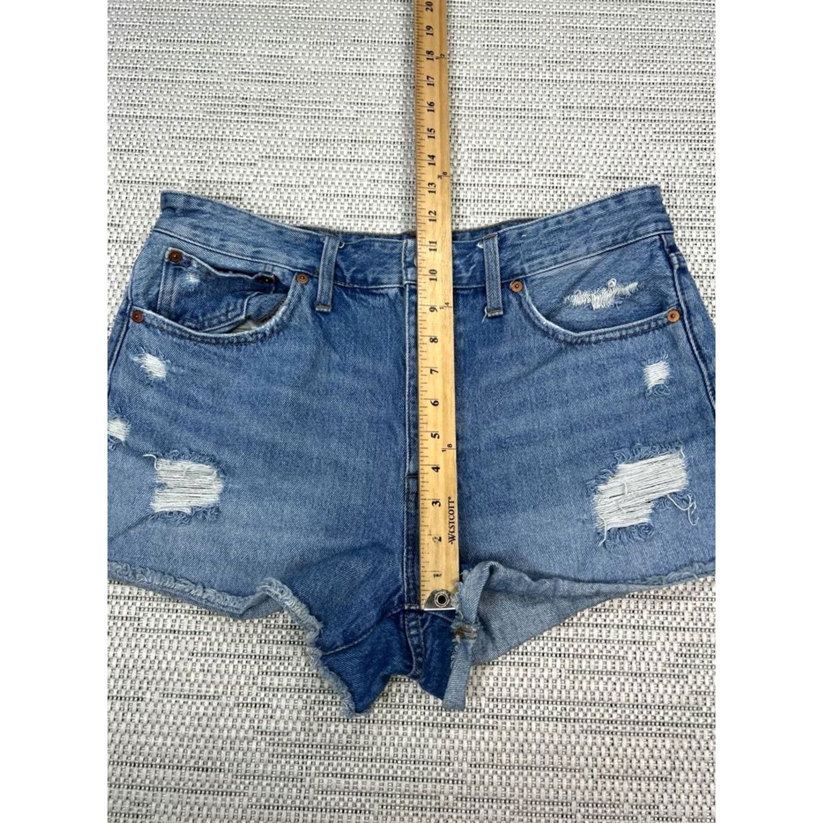 Madewell Madewell Shorts Womens Blue Denim Cut Off Distressed High Rise Relaxed Fit Size 29 Size 29" - 5 Thumbnail