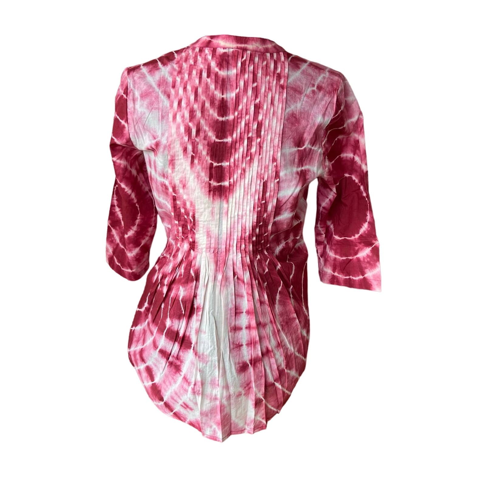 Chicos Chico's Petite Tie Dye Pintuck Peasant Blouse Deep Cherry Size XS / US 0-2 / IT 36-38 - 7 Thumbnail