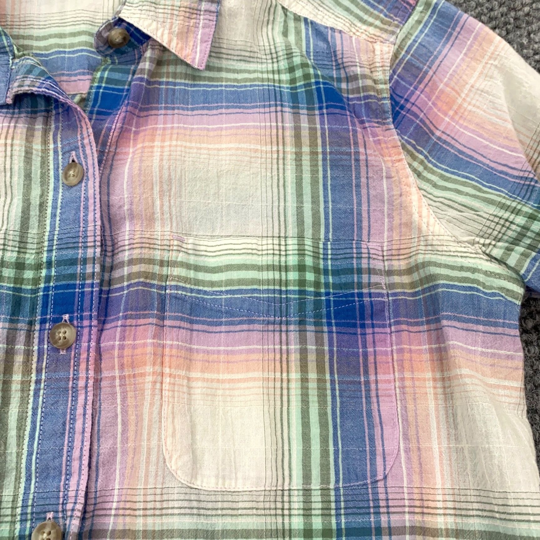 Eddie Bauer Eddie Bauer Womens Shirt Top Small Ivory Plaid Button Up Pocket Regular Fit Size M / US 6-8 / IT 42-44 - 3 Thumbnail