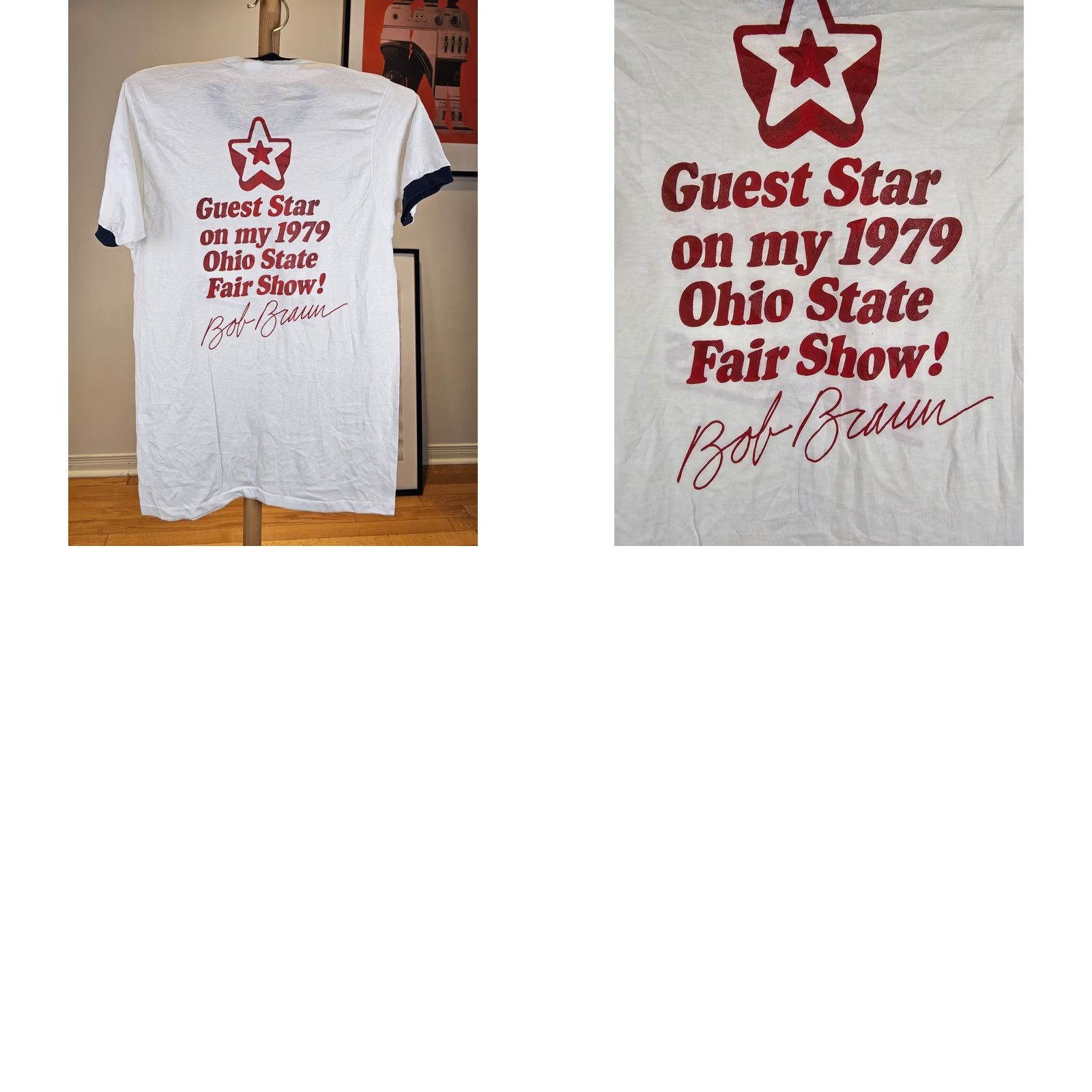 Vintage VINTAGE Mike Sells 1979 OHIO STATE FAIR SHOW BOB BRAUN T-SHIRT L Shirt Men White Cotton Short Sleeve Round Neck 70s 19in 29in Size US L / EU 52-54 / 3 - 8 Thumbnail