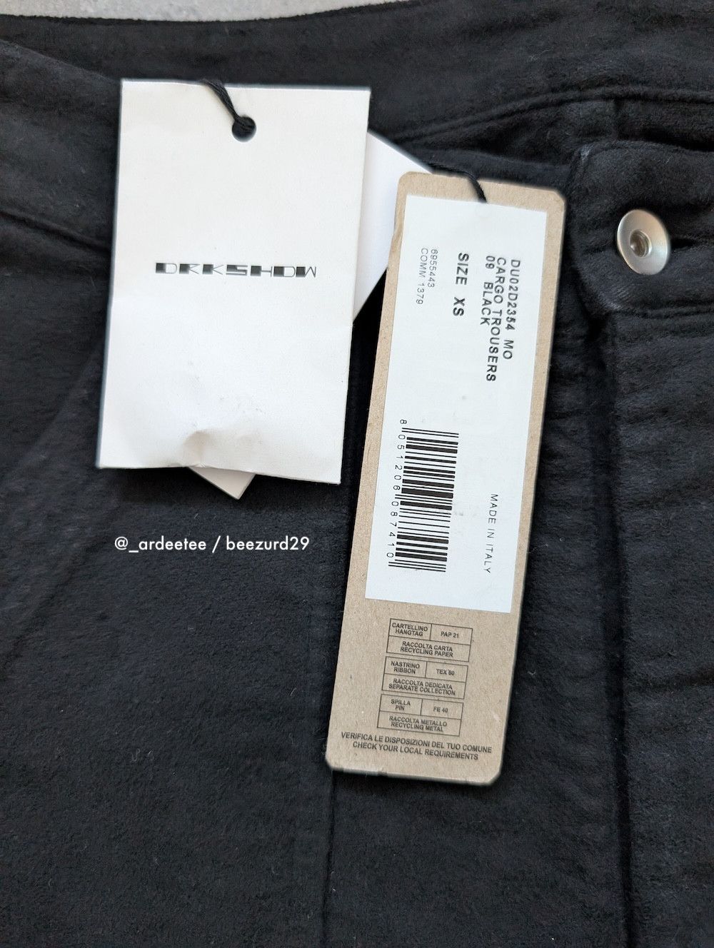 Rick Owens Drkshdw *NEW* HEAVY COTTON MOLESKIN CARGO PANTS XS Size US 30 / EU 46 - 8 Thumbnail