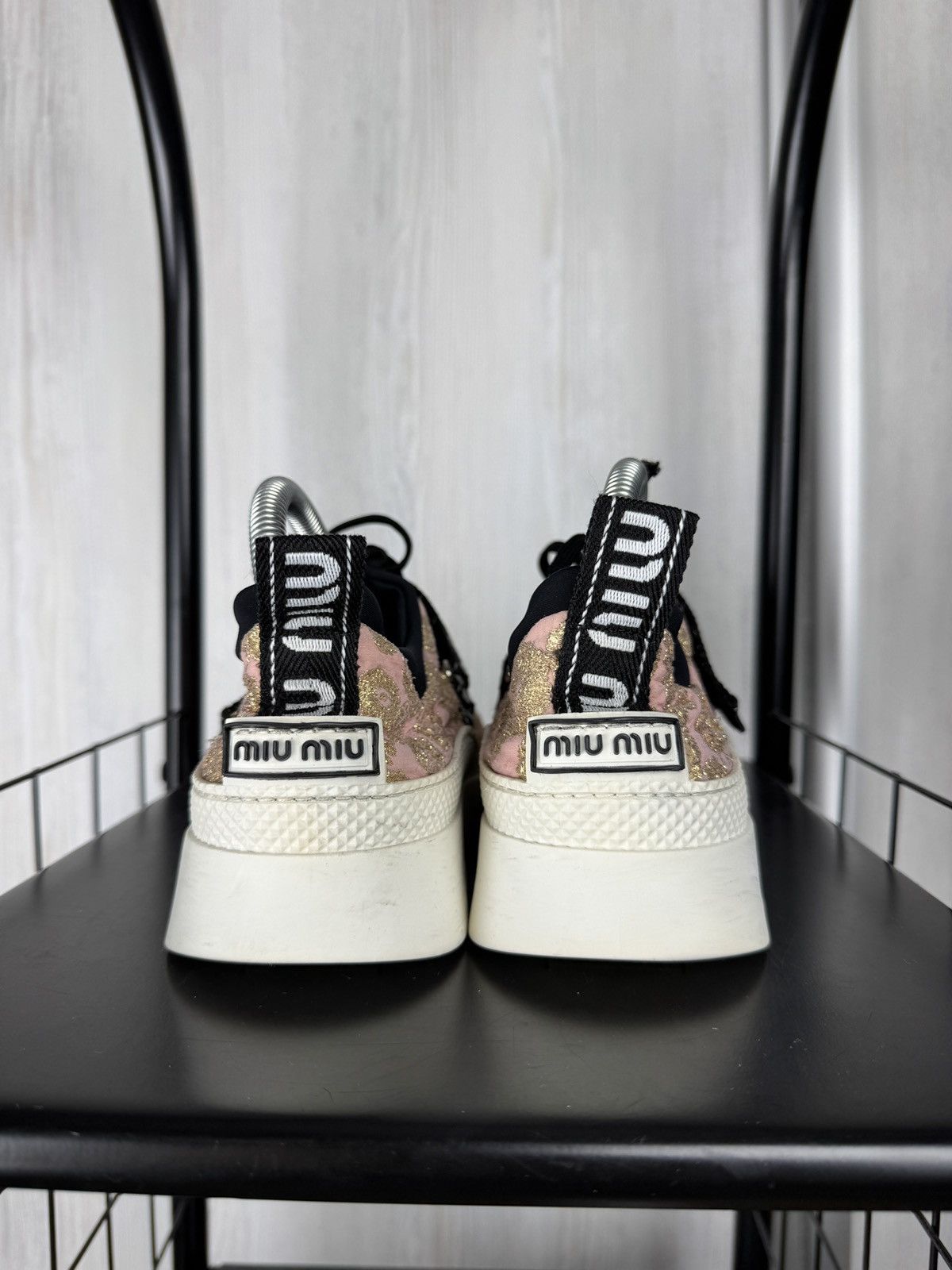 Miu Miu MIU MIU Prada Pink Gold Platform Sneakers With Logo Strap 40 Size US 10 / IT 40 - 13 Thumbnail