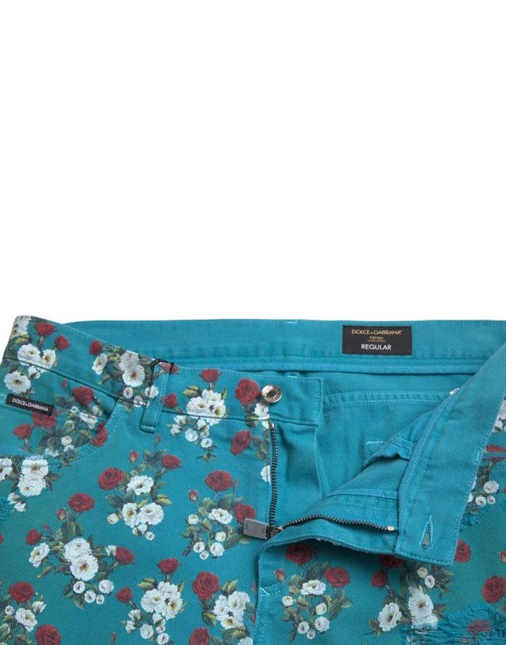 Dolce & Gabbana o1y0125 Floral Print Logo Jeans in Blue Size US 32 / EU 48 - 5 Thumbnail