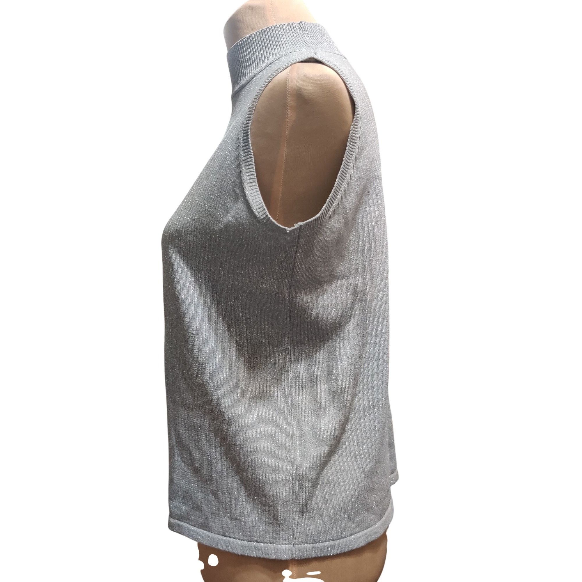 Vintage Studio Work M Womens Silver Tank Sleeveless Mock Neck Vintag Size M / US 6-8 / IT 42-44 - 3 Thumbnail