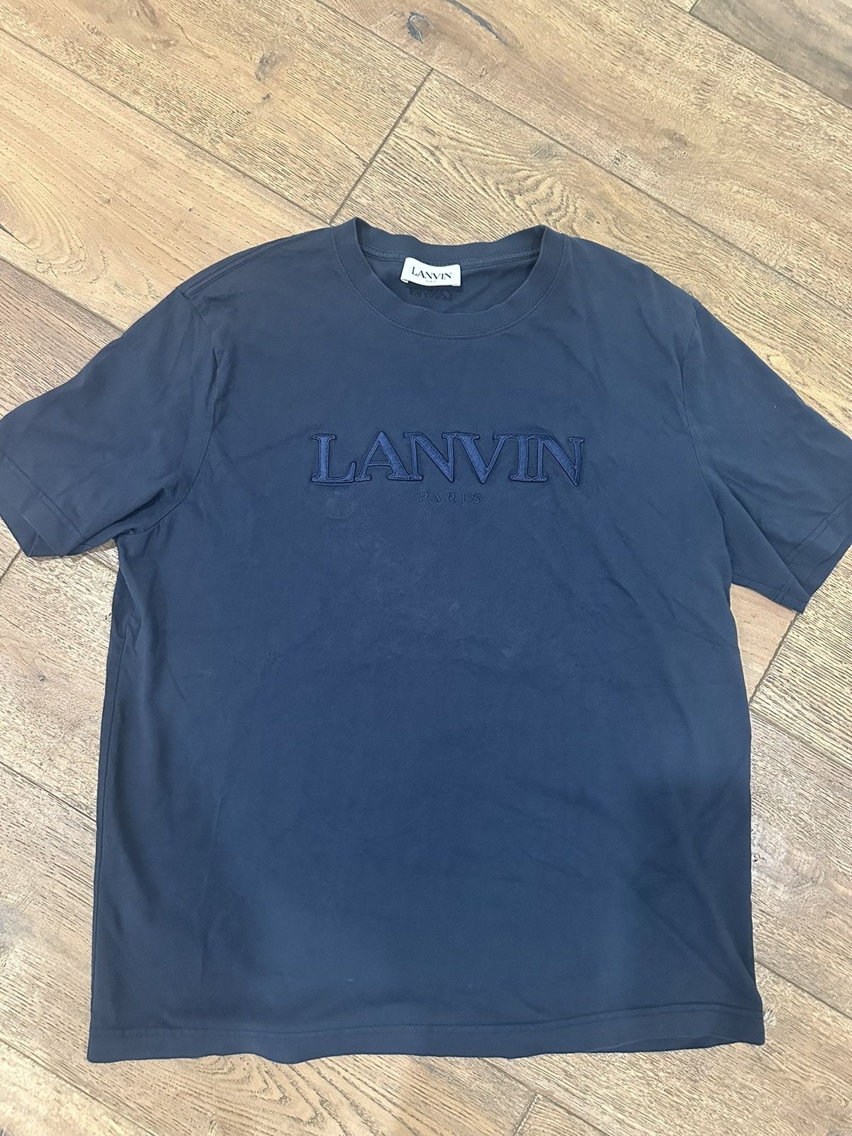 image of Lanvin Embroidered Logo Tee in Navy, Men's (Size XL)