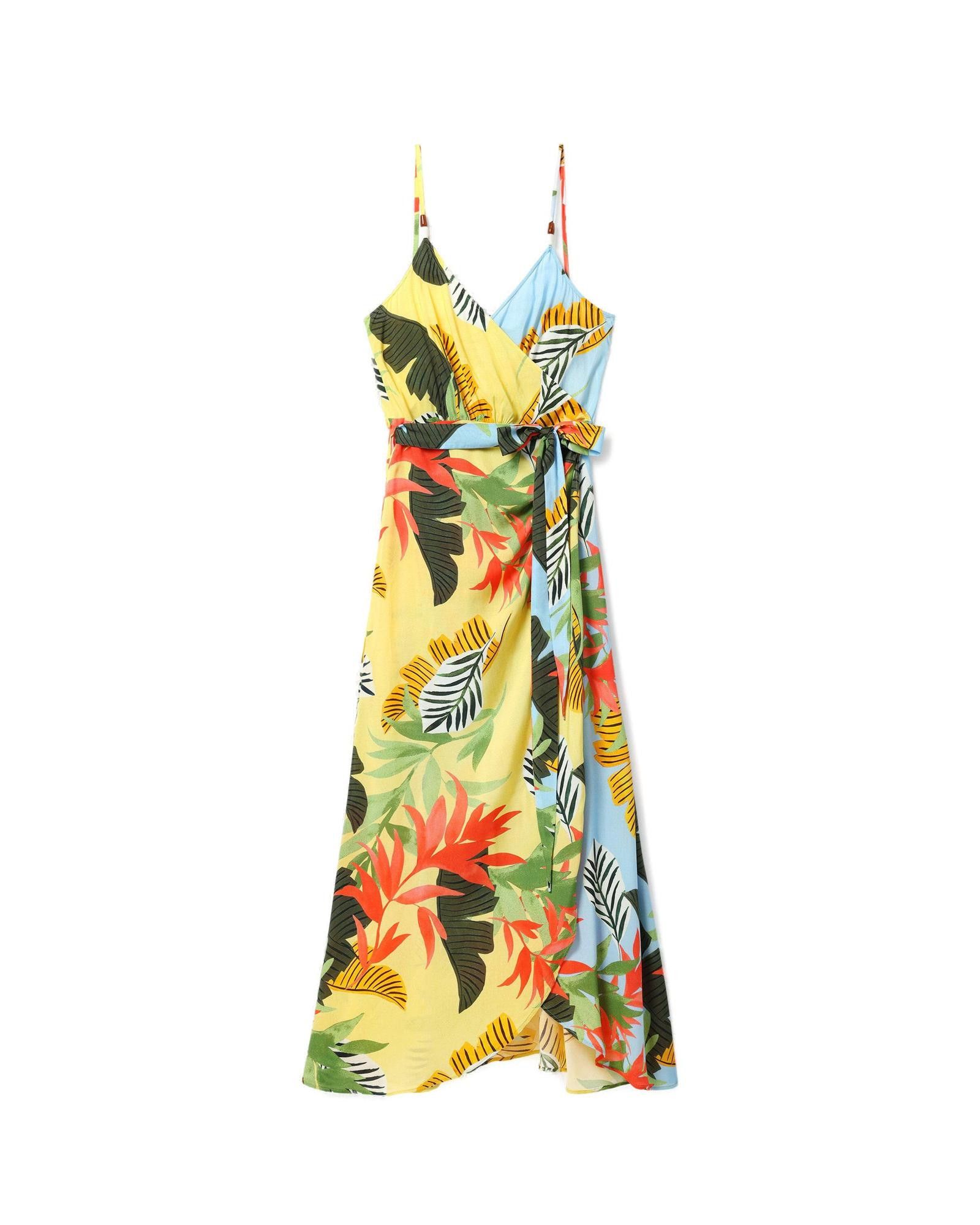 image of Desigual Floral Strappy Dress In 100% Viscose in Yellow, Women's (Size XL)