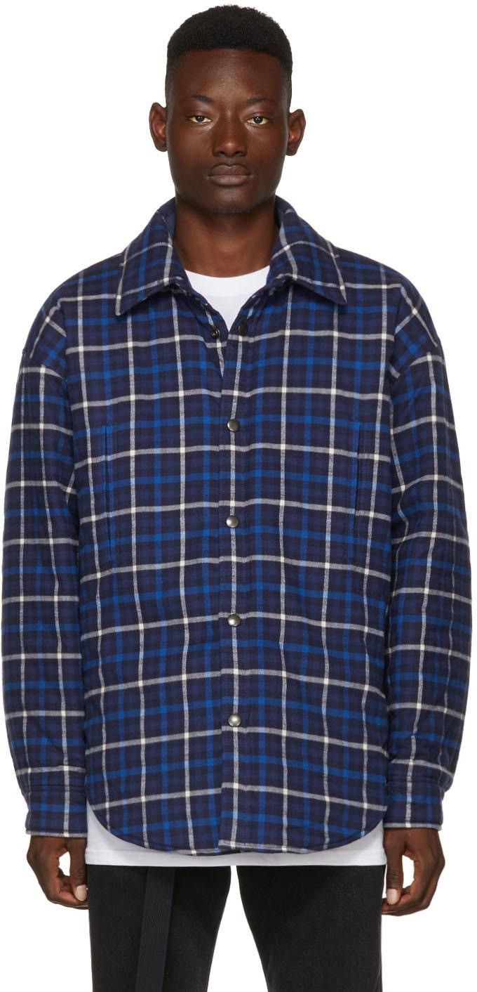 Balenciaga Padded Blue Plaid Overshirt Size US M / EU 48-50 / 2 - 8 Thumbnail