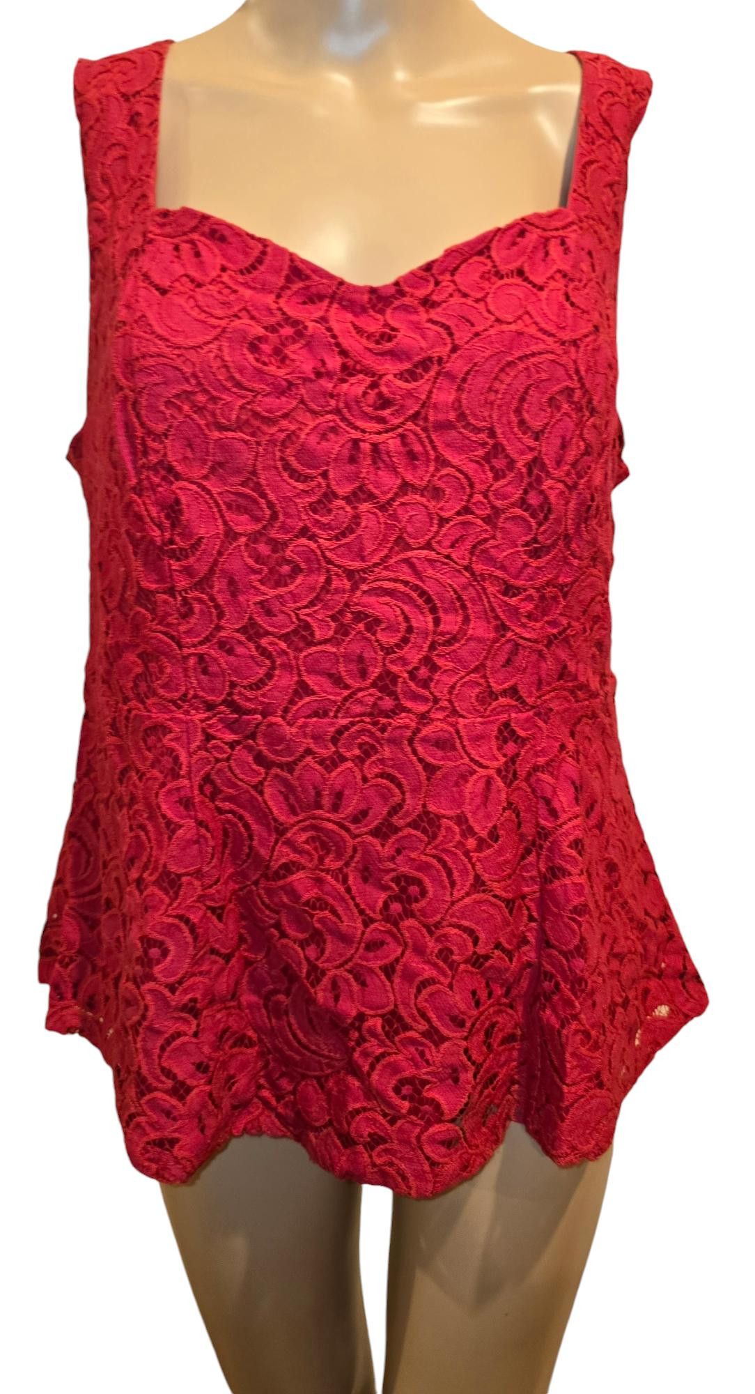 Designer Lane Bryant Stylish Red Lace Sleeveless Top Size XL / US 12-14 / IT 48-50 - 1 Thumbnail