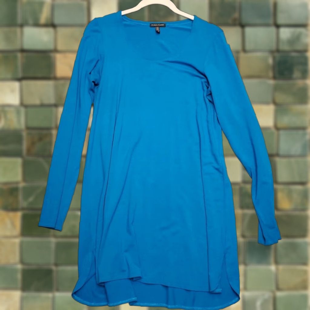 Eileen Fisher Eileen Fisher Top Womens M Blue Viscose Spandex Long Sleeve Tunic Shirt Pullover Knit Minimalist Casual Womens Size M / US 6-8 / IT 42-44 - 1 Thumbnail
