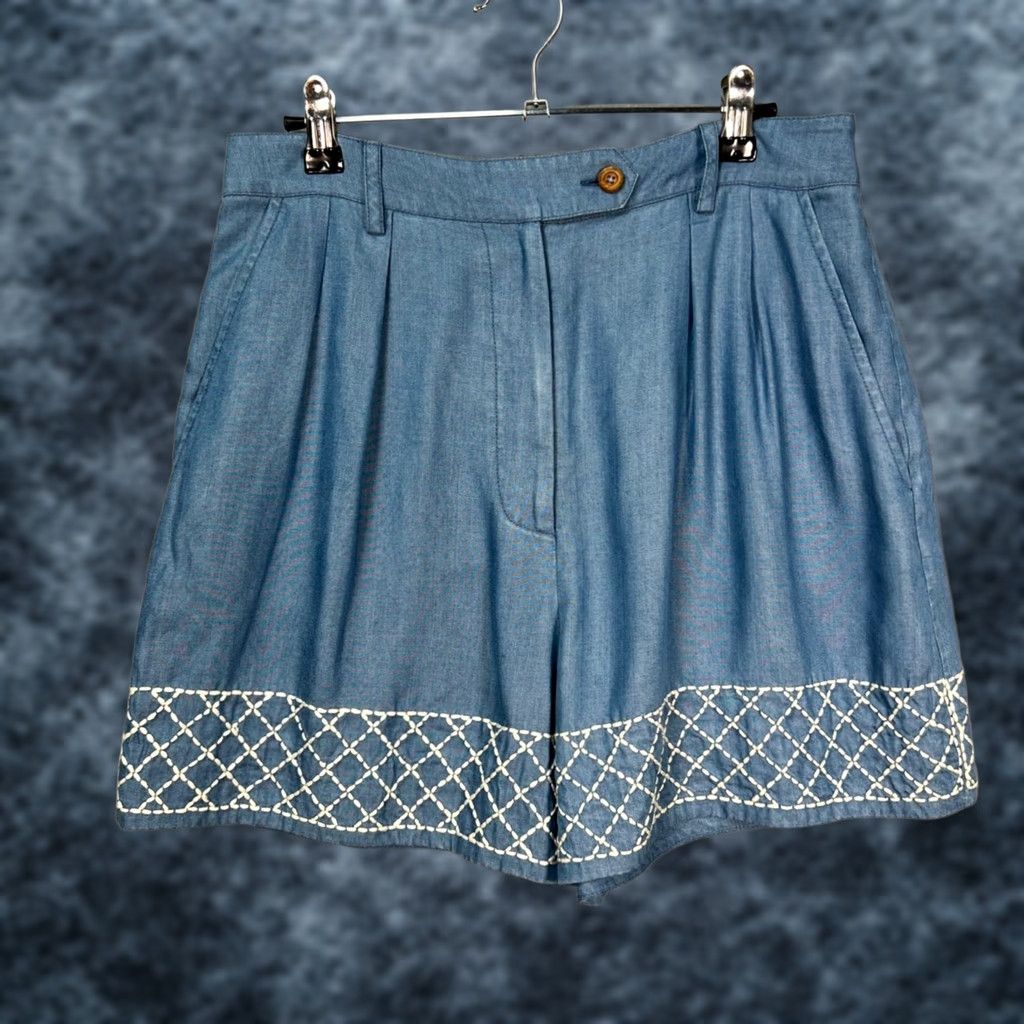 Alix Of Bohemia Alix Of Bohemia Womens Blue High-Waisted Embroidered Bermuda Shorts Size 30" / US 8 / IT 44 - 1 Thumbnail
