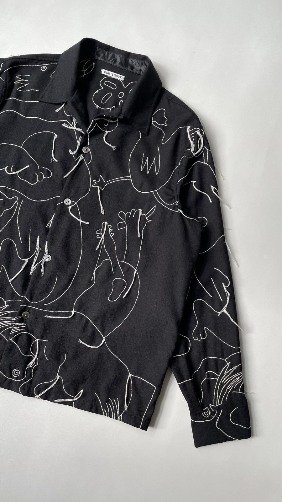 Our Legacy Black Wool Embroidered ‘Heusen’ Shirt Size US M / EU 48-50 / 2 - 2 Thumbnail