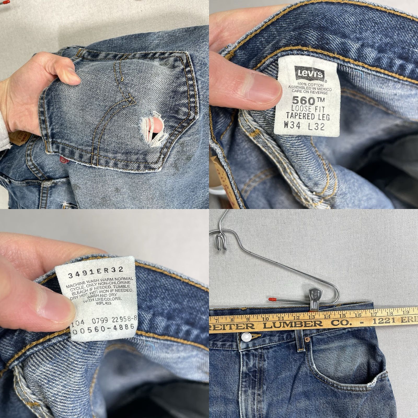Levi's VTG Levi's 560 Jeans Mens 34x32 Blue Distressed 90s Tapered Relaxed 5-Pocket Denim Cotton Baggy Vintage USA Leather Logo Buttons Zip N/A Size US 34 / EU 50 - 9 Thumbnail