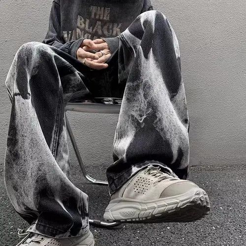 VIBE Vintage tie-dye black and gray loose-fit straight-leg jeans Size US 32 / EU 48 - 3 Thumbnail