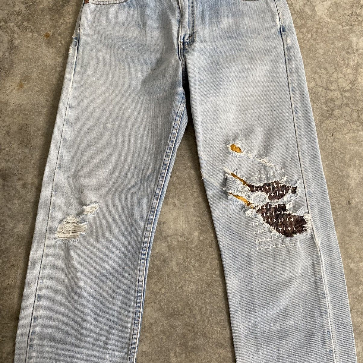 Levi's Vintage 90’s Levis 505 Sashiko Boro Light Blue Remark Jeans Size US 29 - 5 Thumbnail