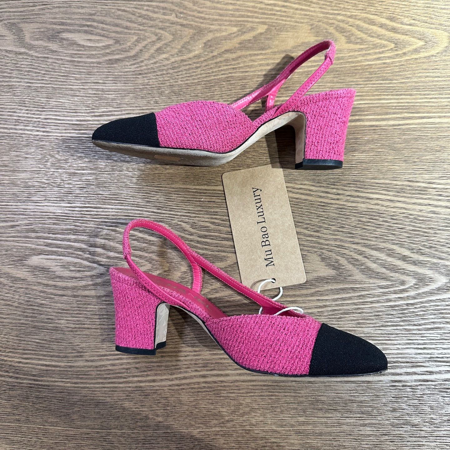 Chanel Chanel Women's Tweed Pink Black Heels 36 mar677 Size US 5.5 / IT 35.5 - 8 Thumbnail